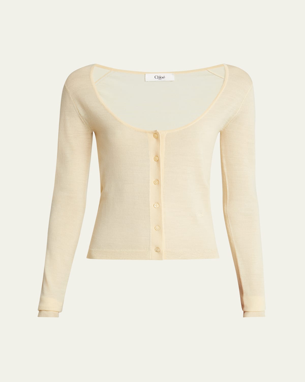 Scoop-Neck Fitted Wool Cardigan