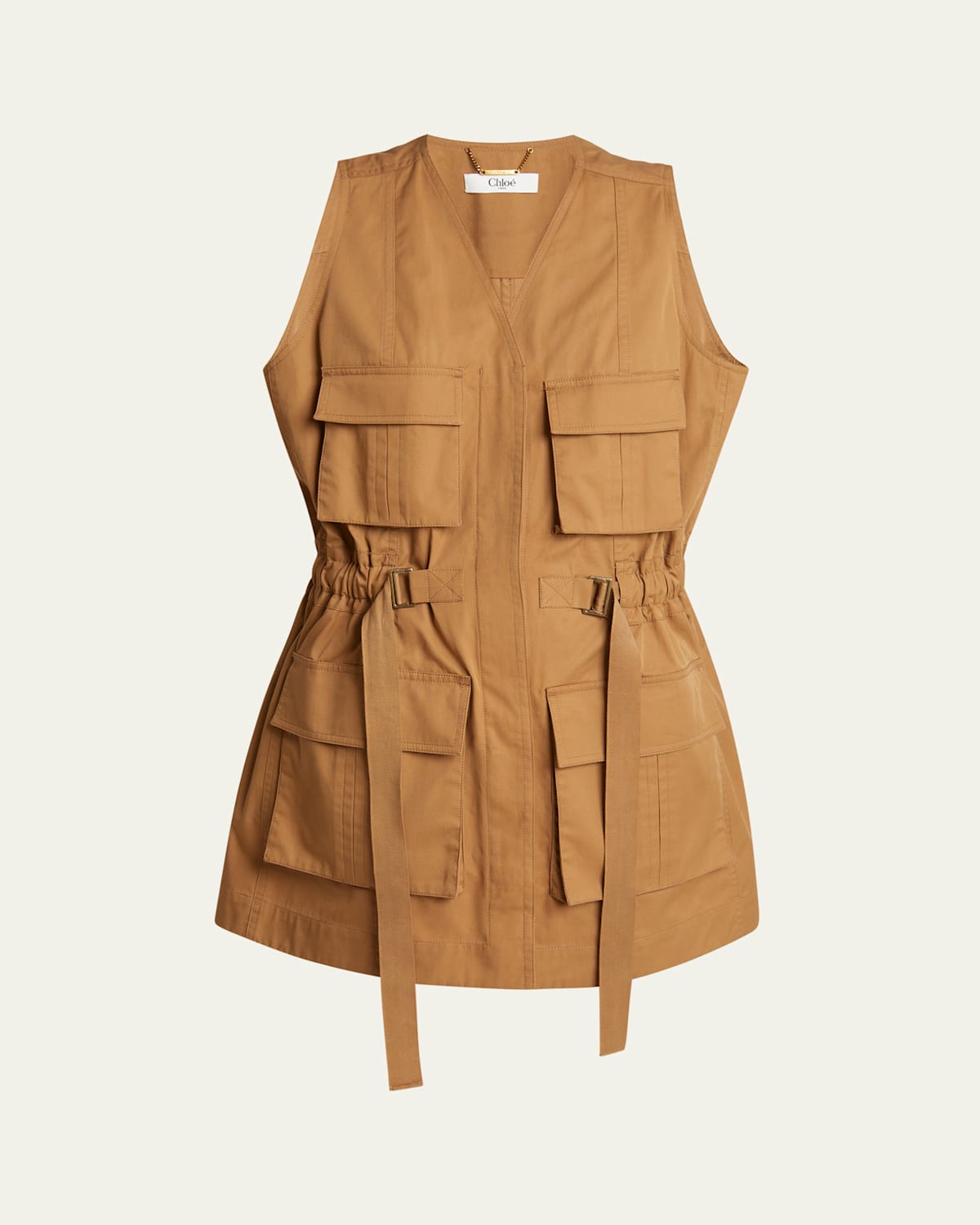 Chloé Buckled Cotton-twill Vest In Golden Brown