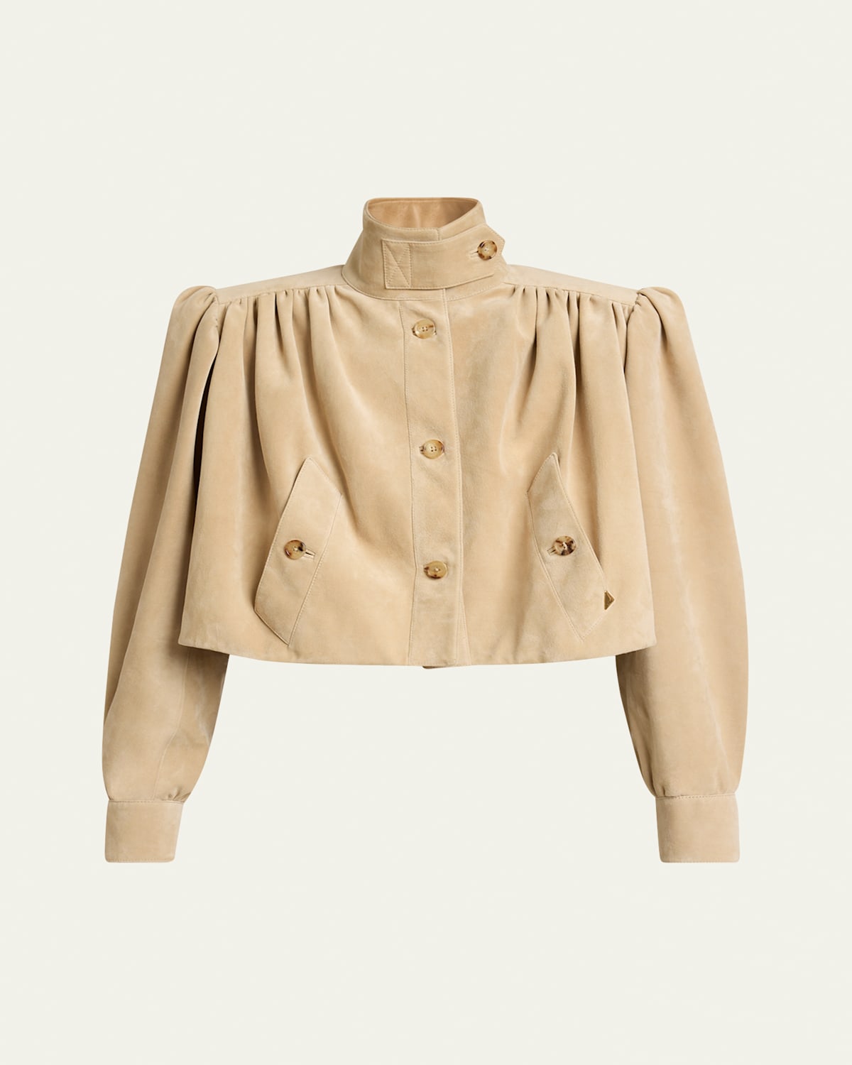 Chloé Suede High Neck Gathered Shoulder Cropped Jacket In Blossom Beige