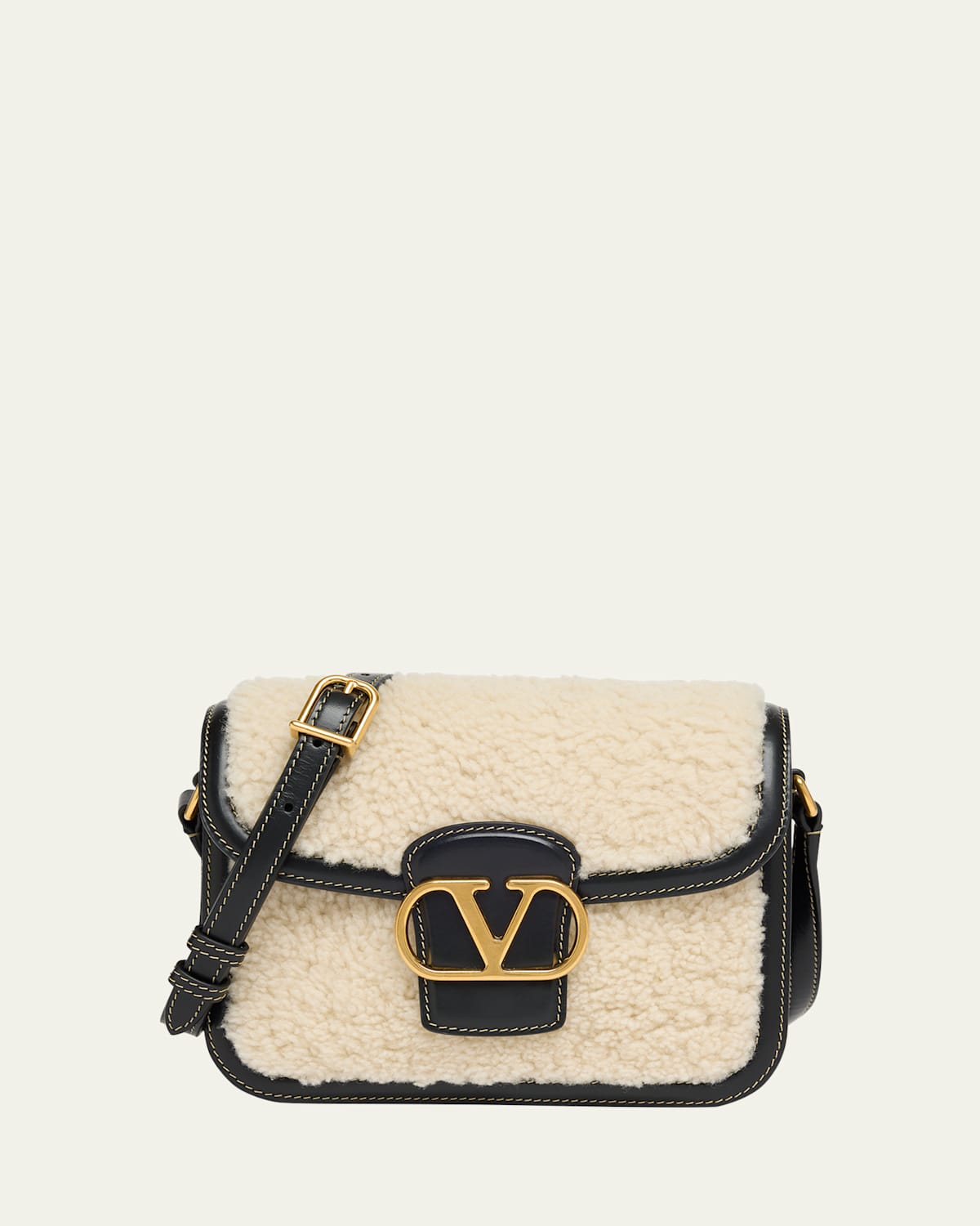 Valentino 9 To 5 Small Shearling And Leather Shoulder Bag In Black