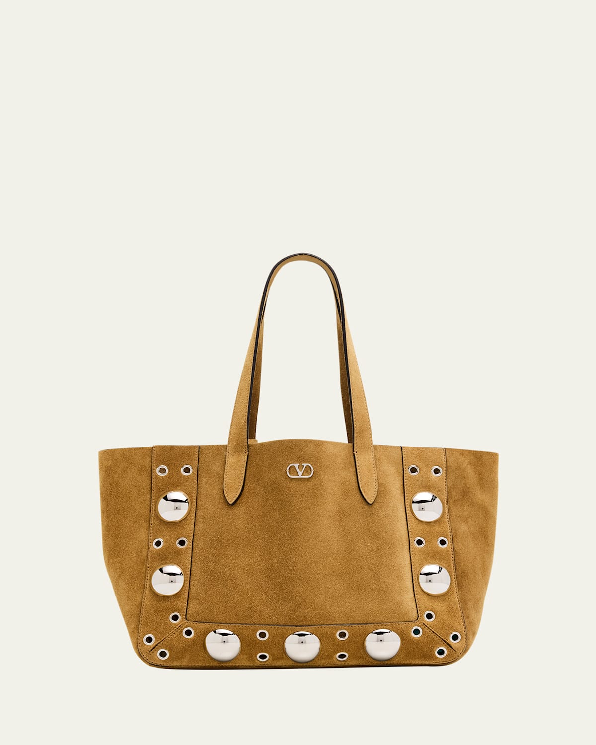 Valentino Garavani Nellcote Medium Studded Suede Tote Bag In Brown