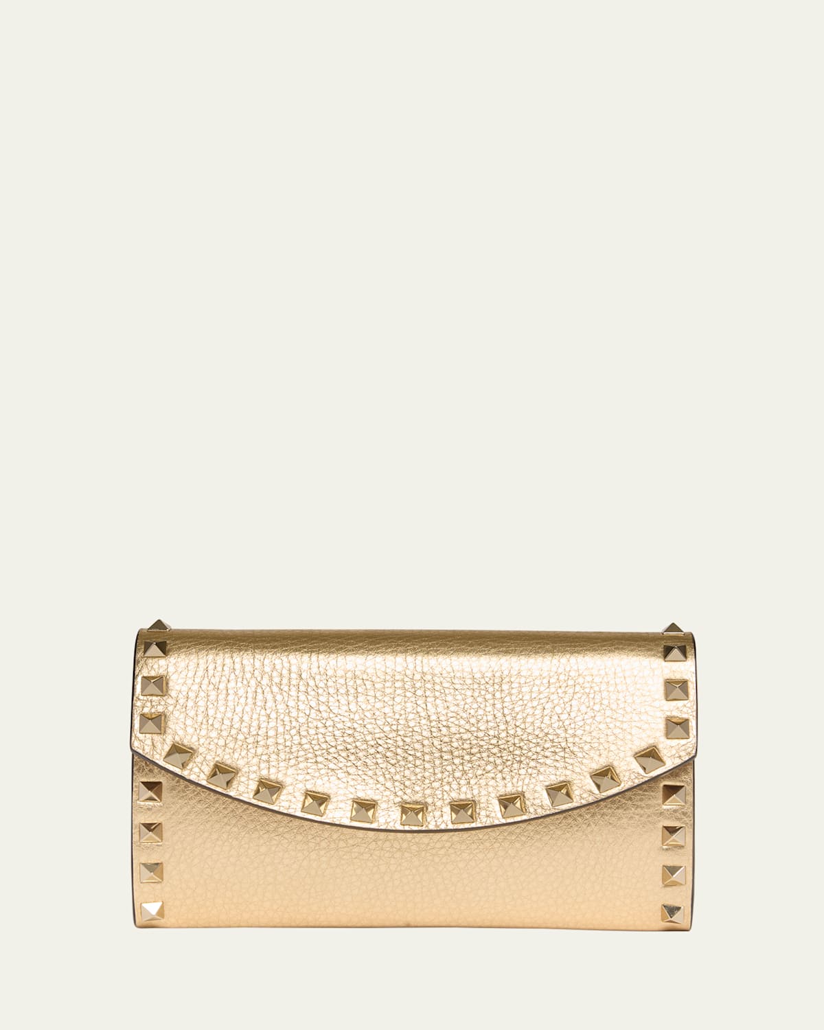Valentino Rockstud Metallic Leather Wallet On Chain