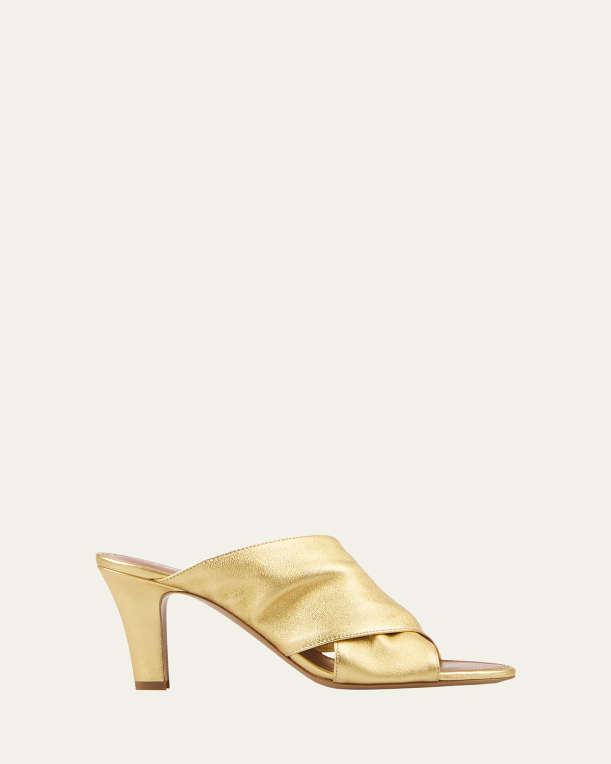Paris Texas Maria Crossover Metallic Leather Mule Sandals In Gold