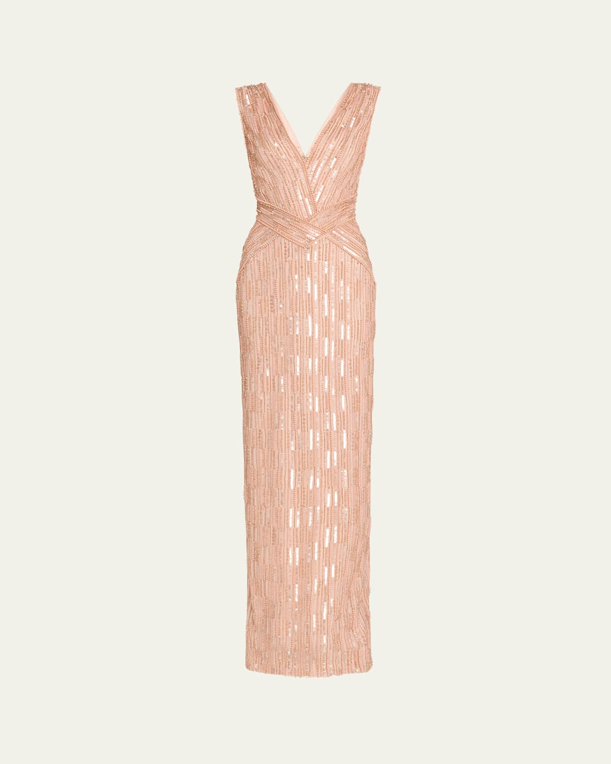 Column Bead Sequined Tulle Gown