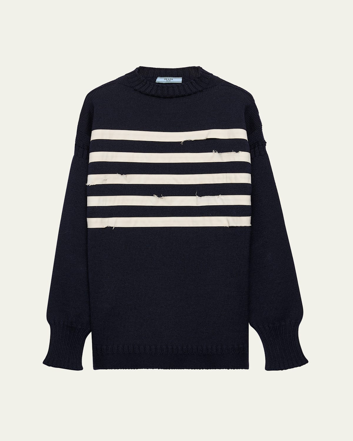 Prada Oversized Wool Sweater In F022x Blu Bianco