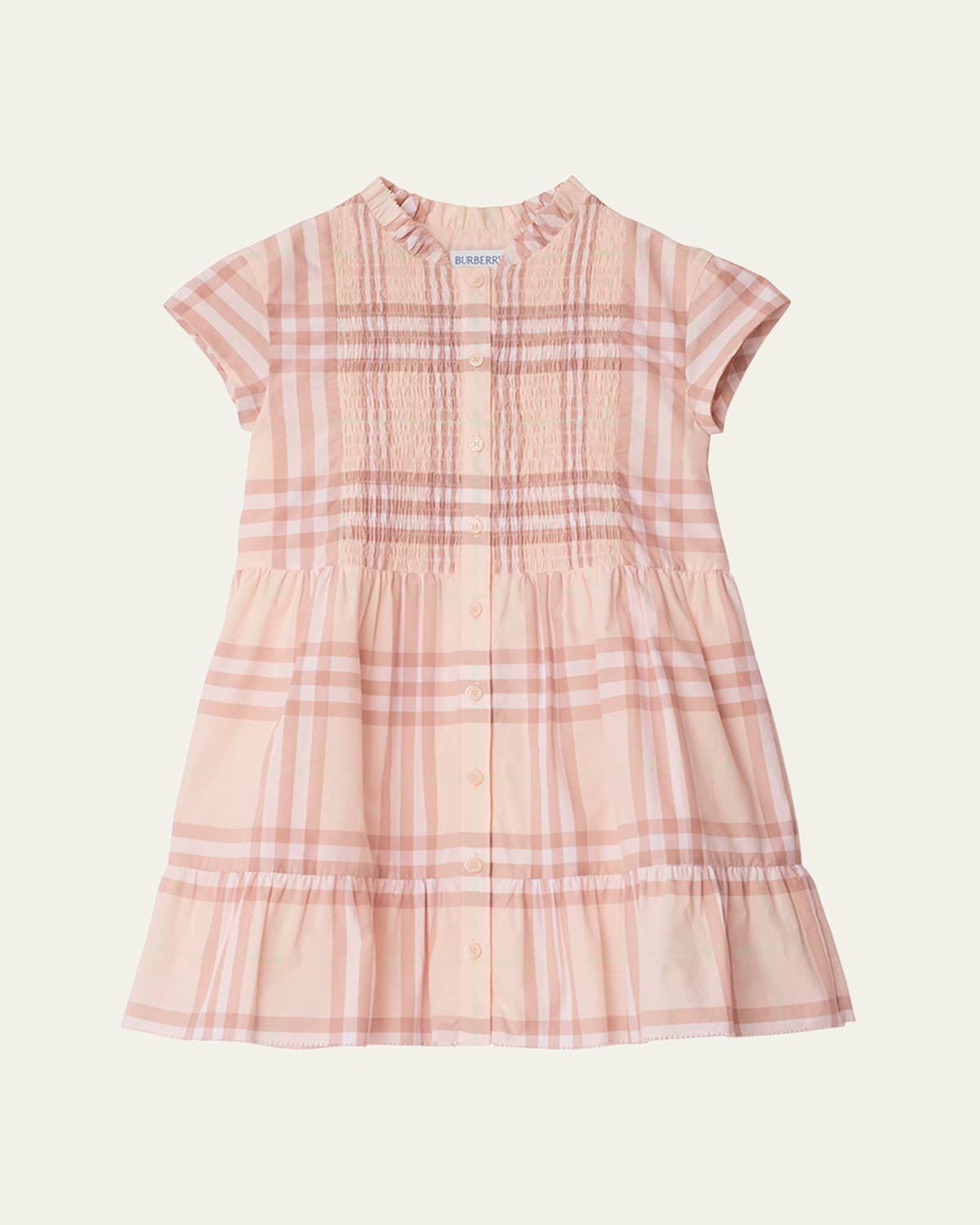 Burberry Girl's Rose Check Smocked Poplin Cap-sleeve Dress