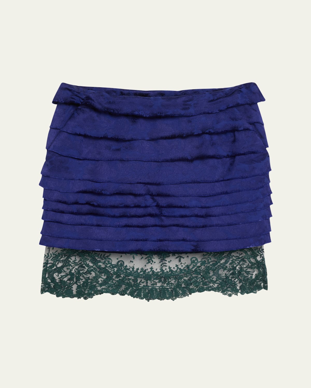Lace-Hem Ruffled Jacquard Mini Skirt