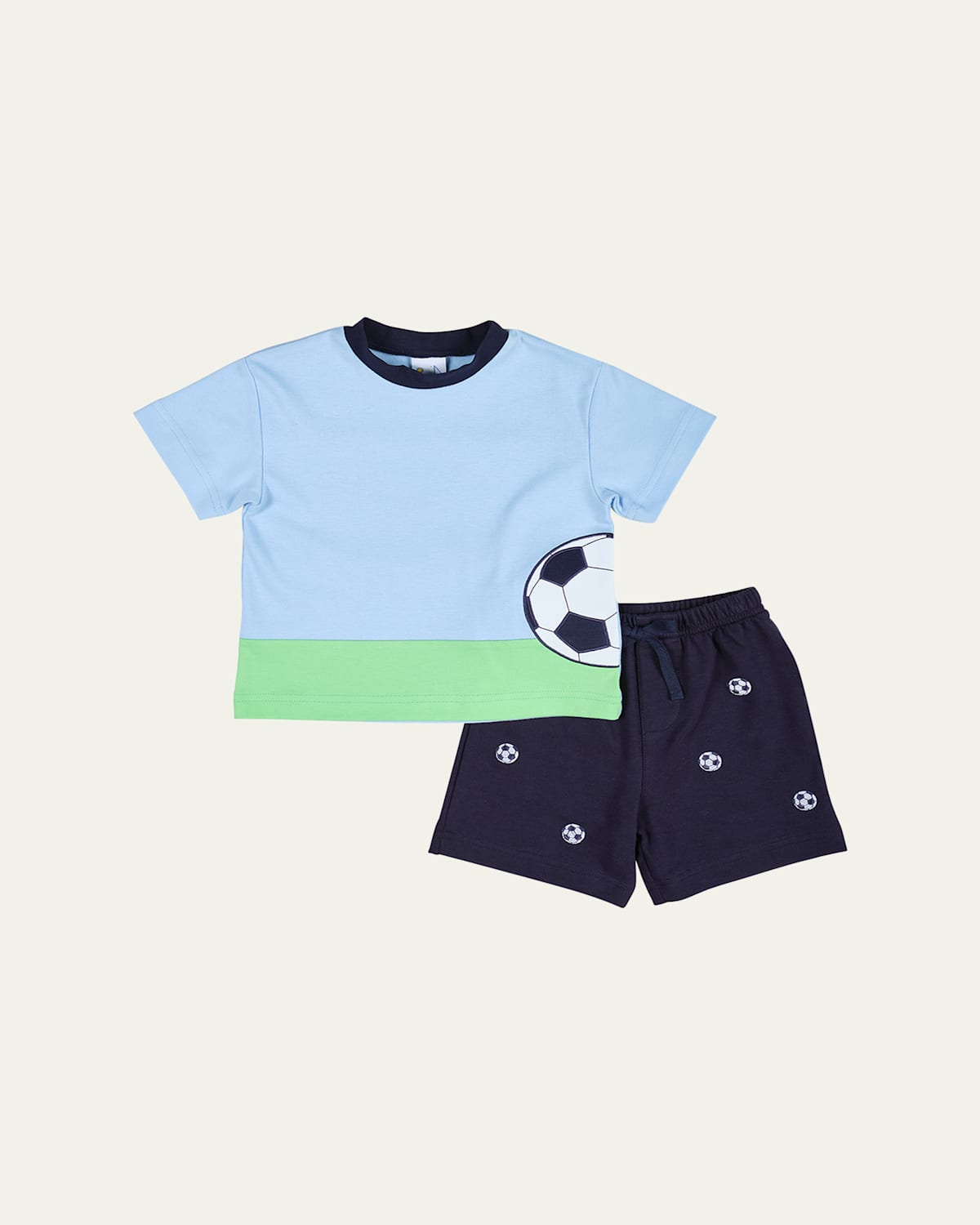 Florence Eiseman Boy's Soccer Ball Shirt & Shorts Set In Blues