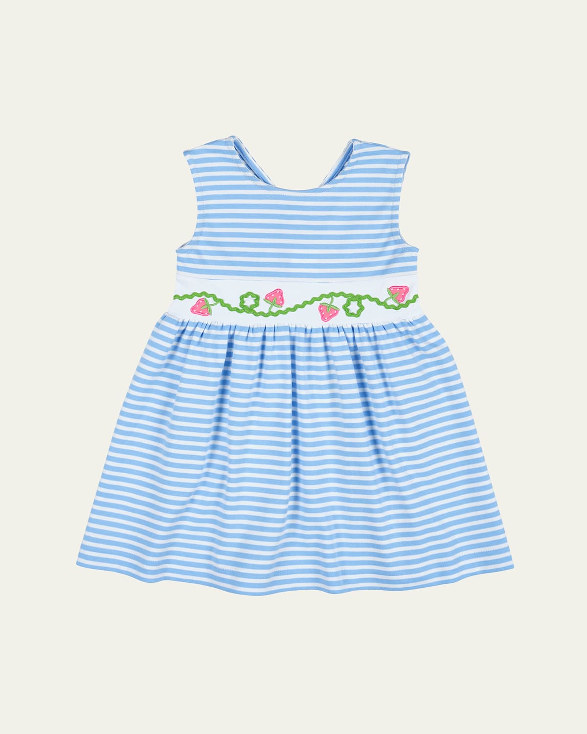 FLORENCE EISEMAN GIRL'S STRIPED KNIT DRESS W/ EMBROIDERED STRAWBERRIES 