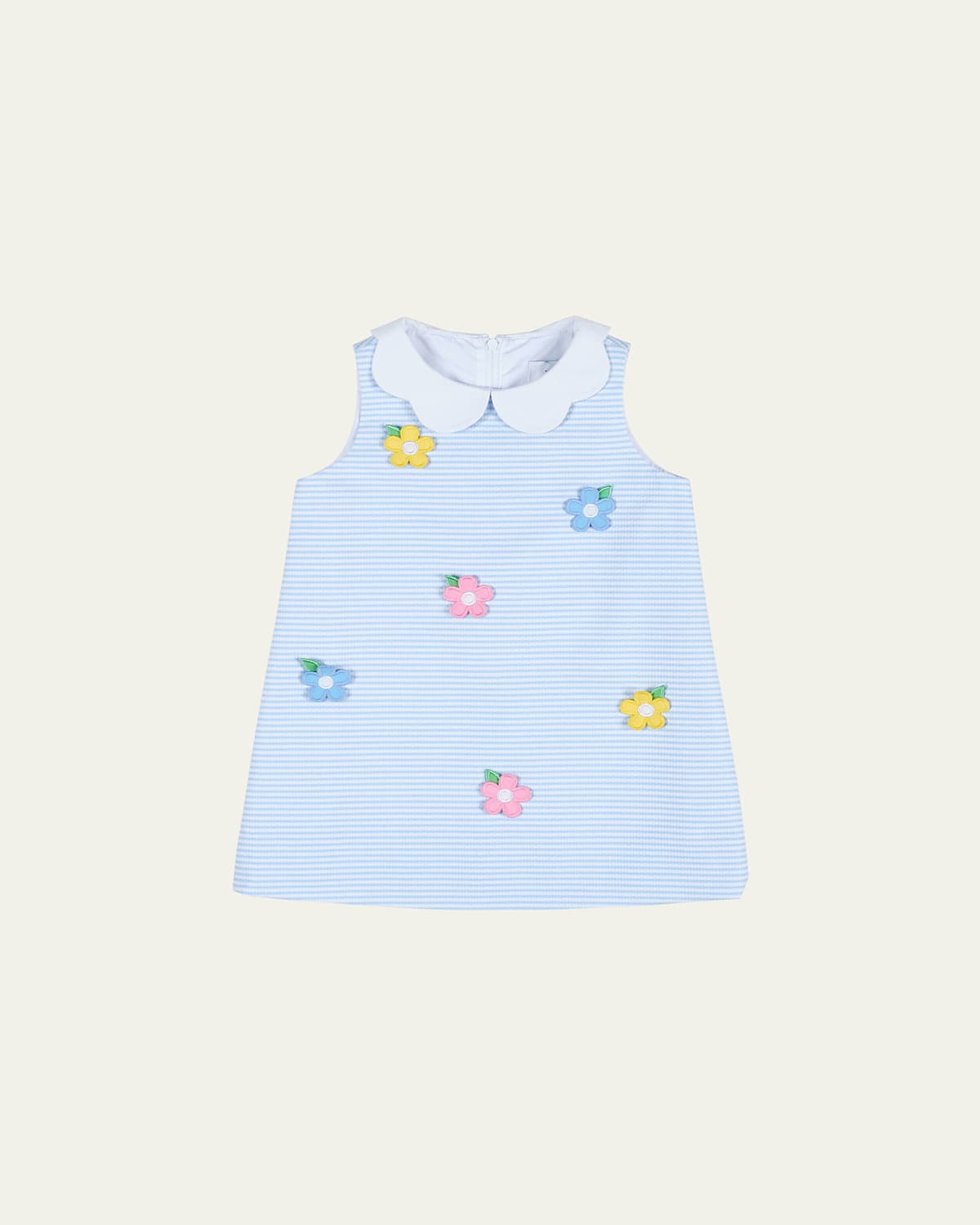 FLORENCE EISEMAN GIRL'S STRIPED DRESS W/ FLORAL APPLIQUES 
