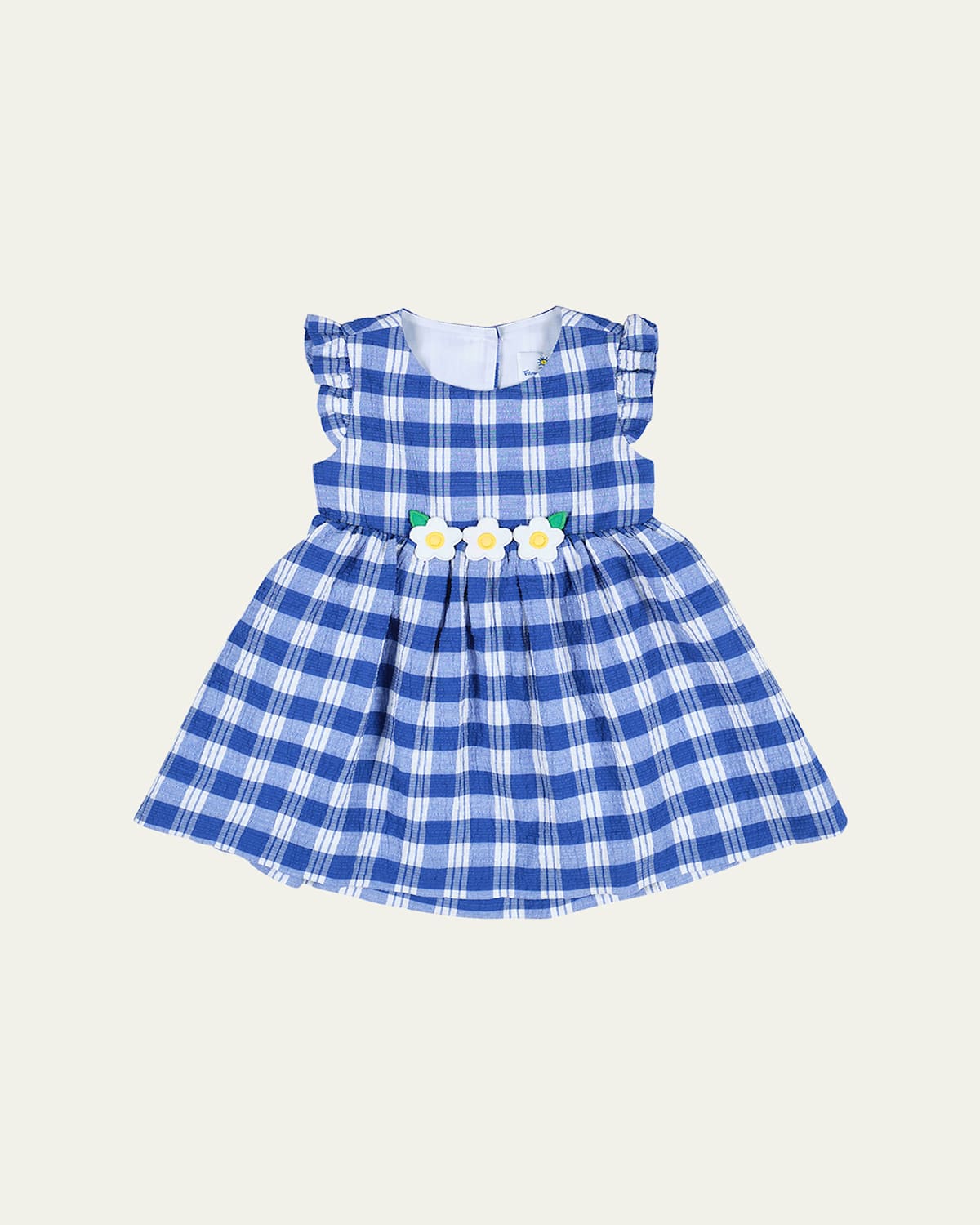 Shop Florence Eiseman Girl's Plaid-print Seersucker Dress W/ Floral Appliques