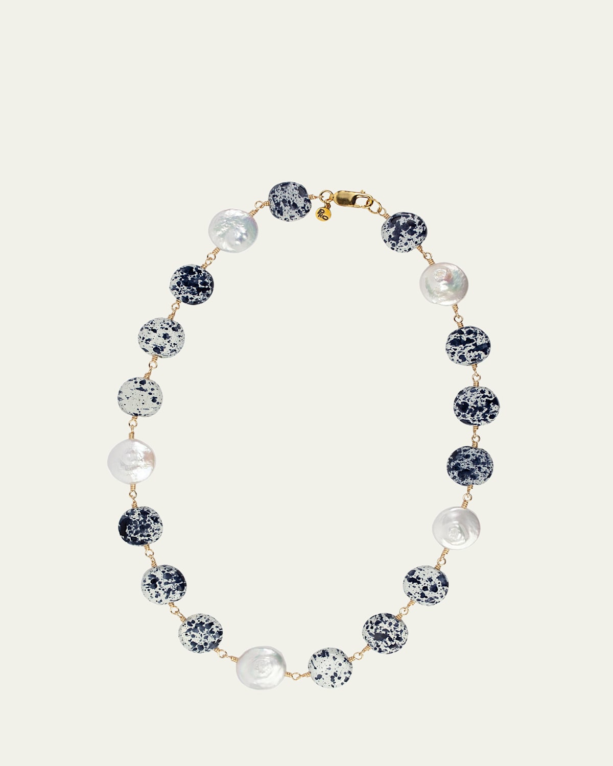 Speckle Necklace with Pearls and Glass Beads, 17"L