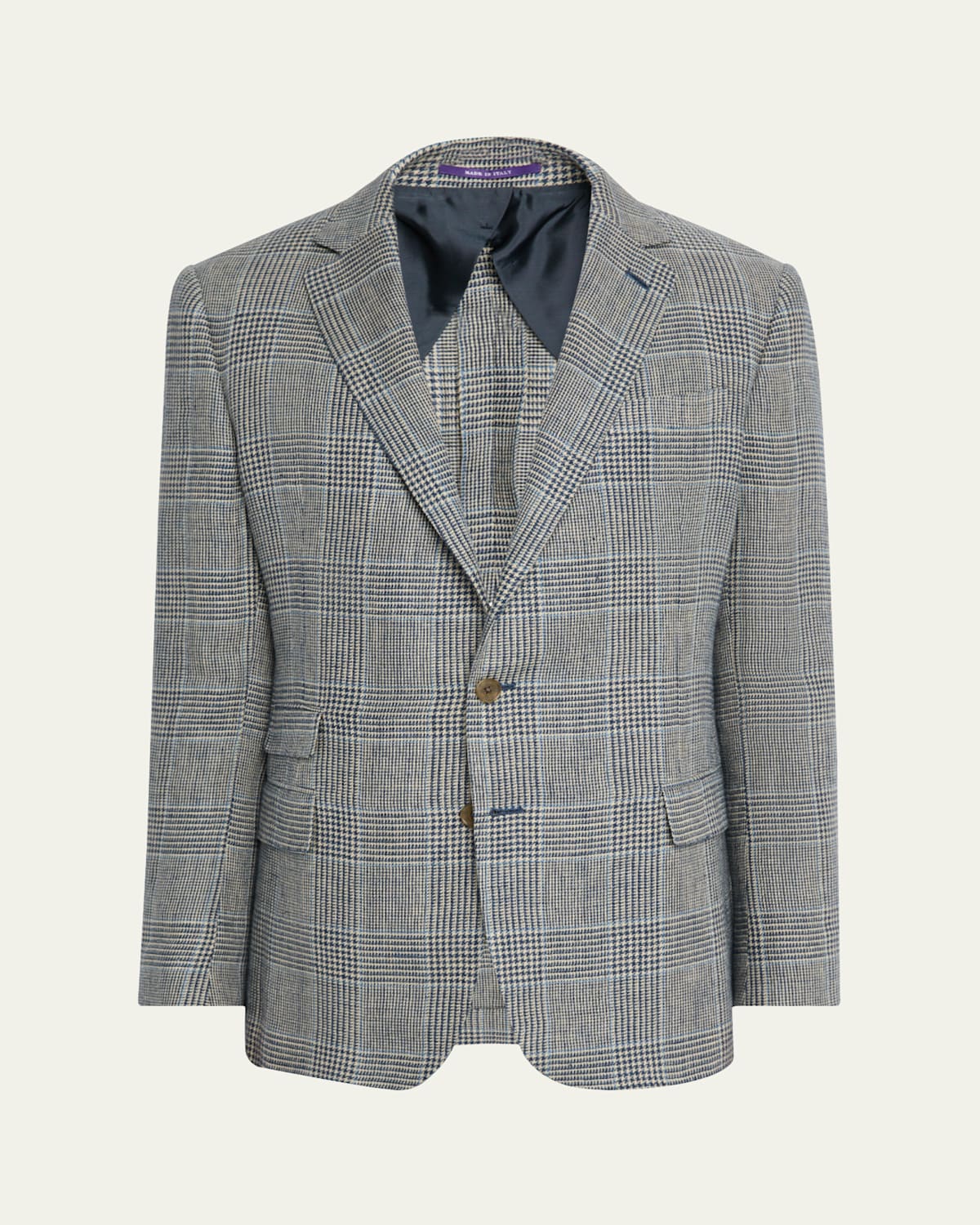 Ralph Lauren Purple Label Kent Hand Tailored Plaid Linen Blazer In Navy