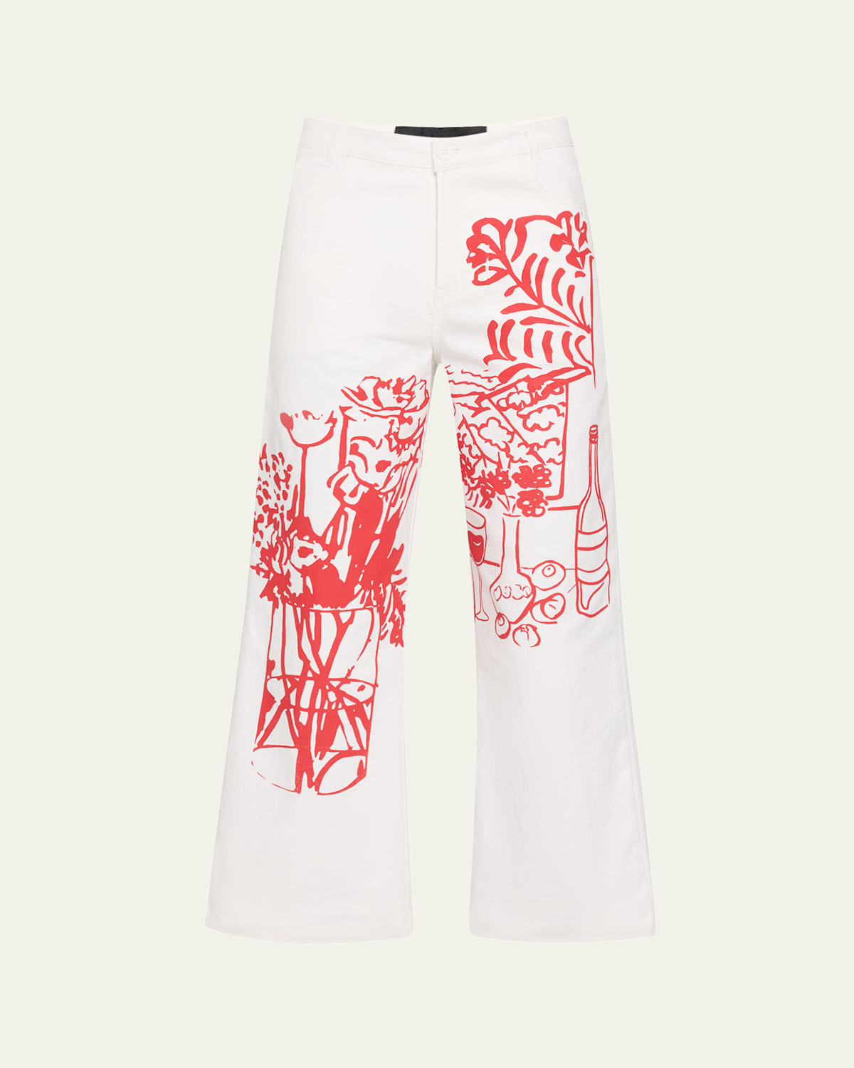 Libertine Still Life Silk Screen-printed Wide-leg Crop Pants In White