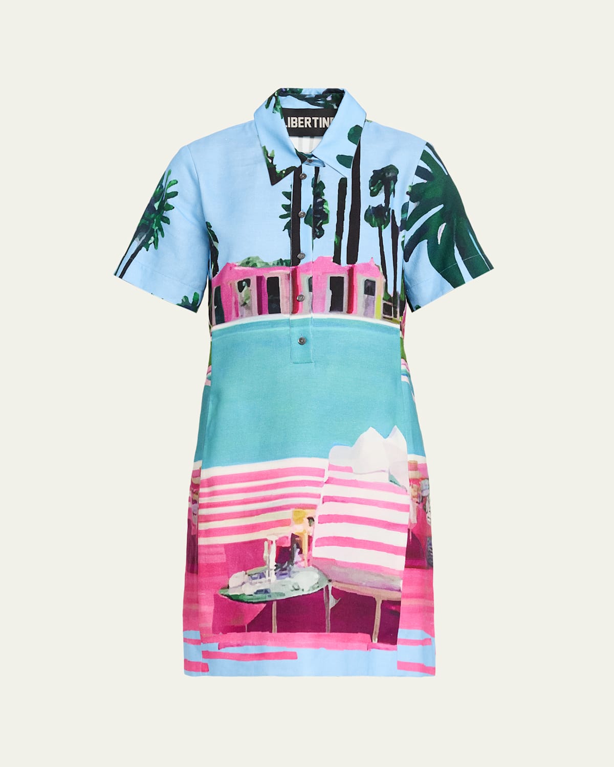 Libertine Poolside Preppy Short-sleeve Mini Polo Dress In Multi