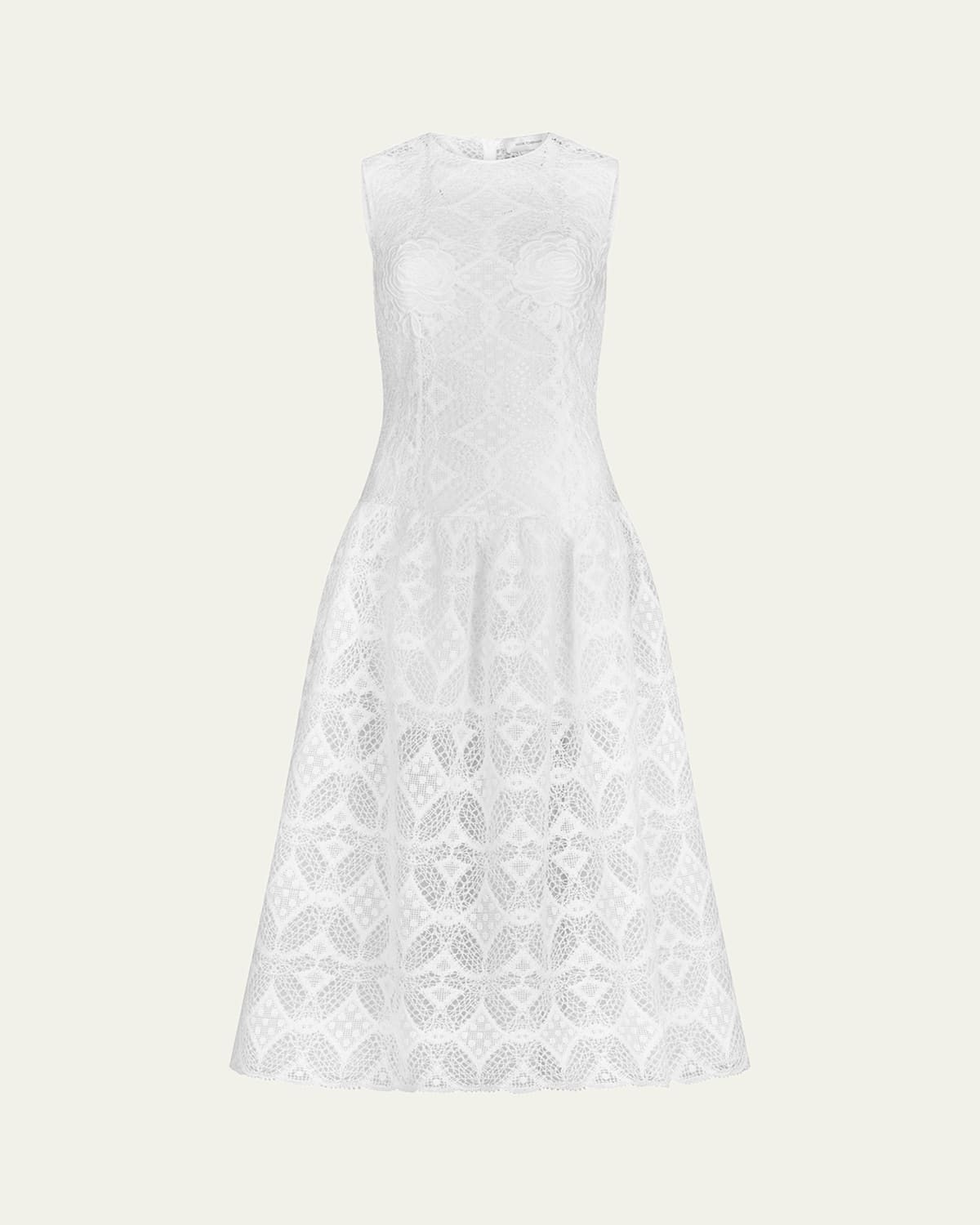 Silvia Tcherassi Paola Floral Applique Guipure Midi Dress In White