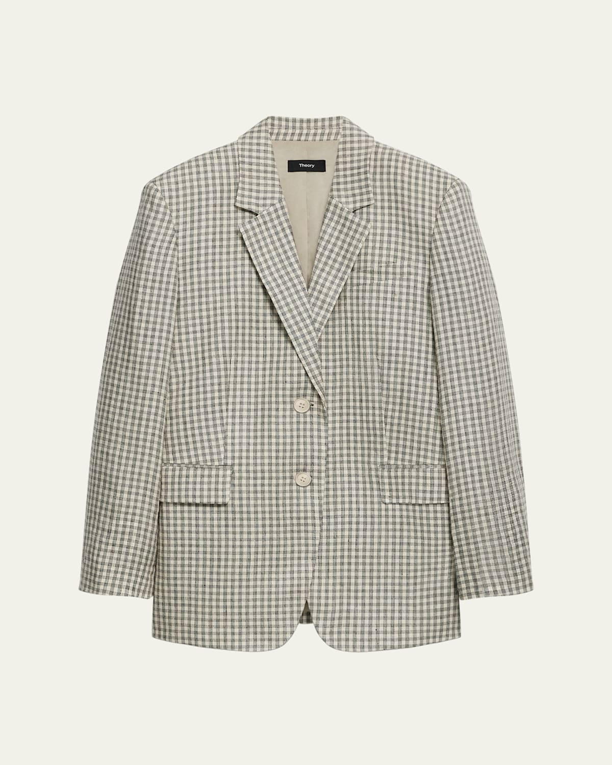 Theory Oversized Straight Linen-blend Blazer In Cream Multi