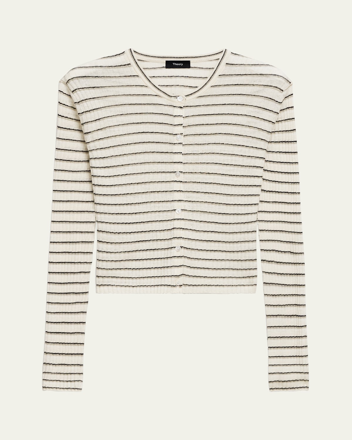 Theory Womens Stripped Cropped Linen-blend Knitted Cardigan Light Parchment Multi Xs In Light Parchment Multi