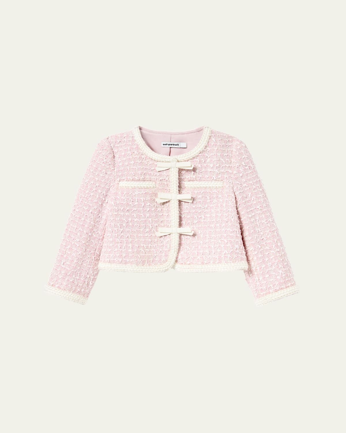 Self-portrait Girls Bow Boucle Jacket In Pink