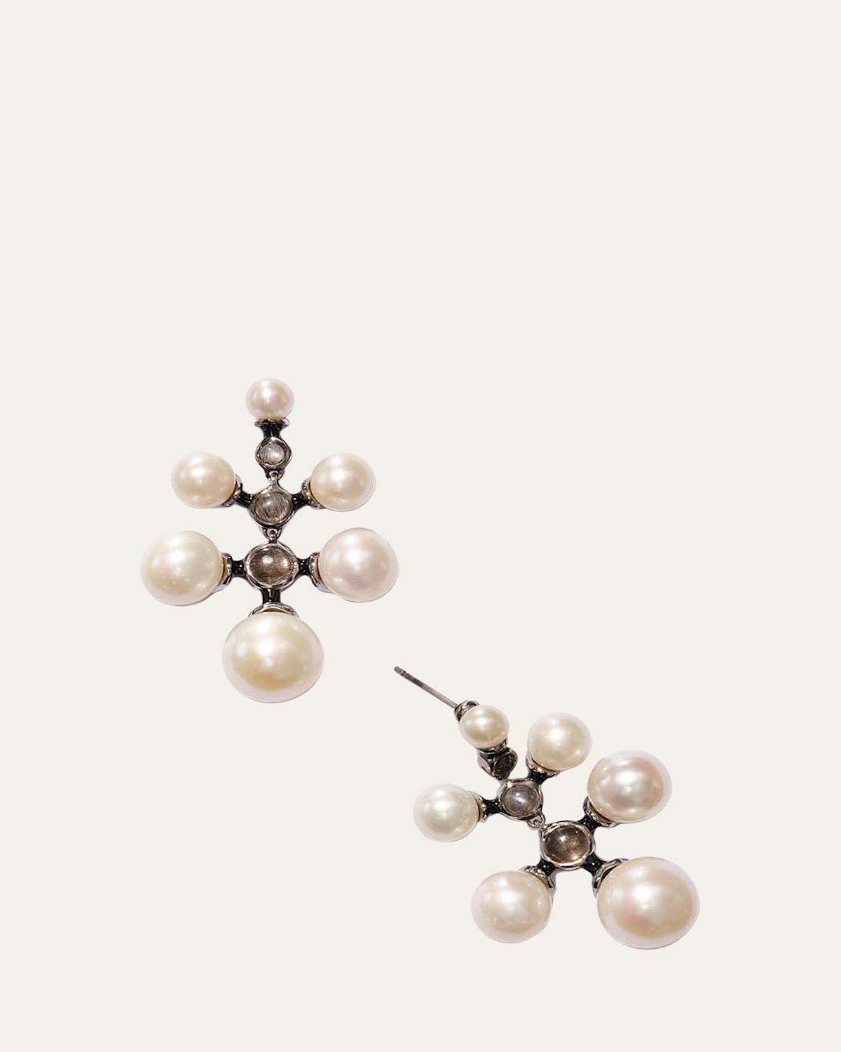 Radiant Earrings with Pearls, Black Moonstone and Enamel