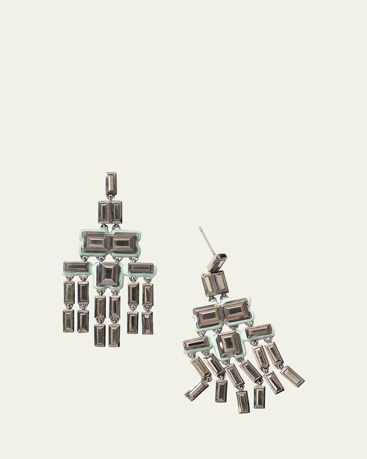 Sterling Silver Nagano Chandelier Earrings with Pyrite and Light Seafoam Enamel