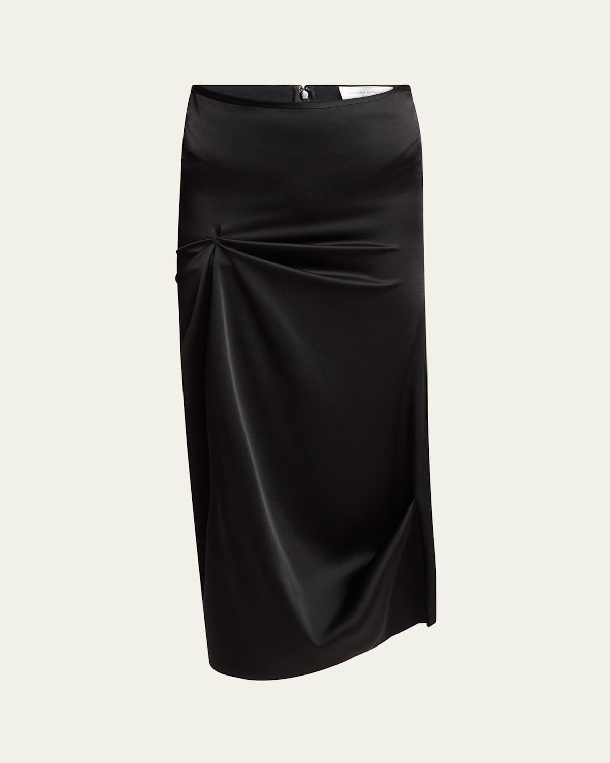Shop Victoria Beckham Draped Pleat Satin Midi Skirt In Black