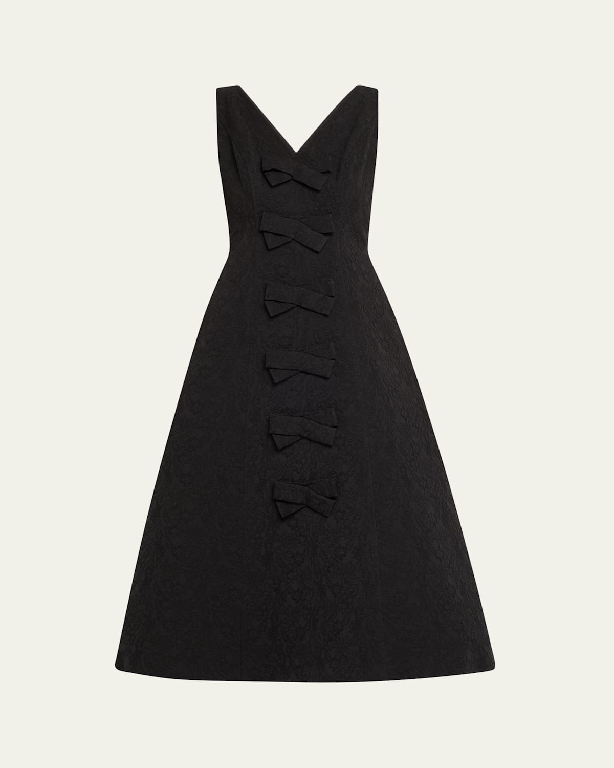Carolina Herrera V-neck Bow Floral Brocade Midi Dress In Black