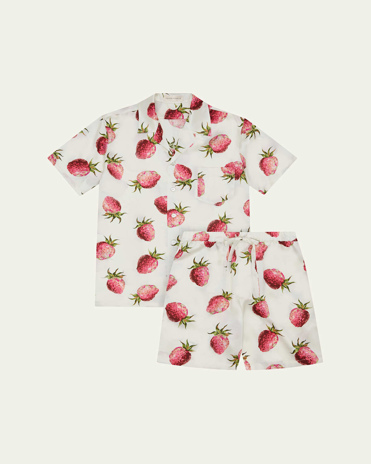 OLIVIA VON HALLE EMELI STRAWBERRY-PRINT SILK SATIN PAJAMA SET 