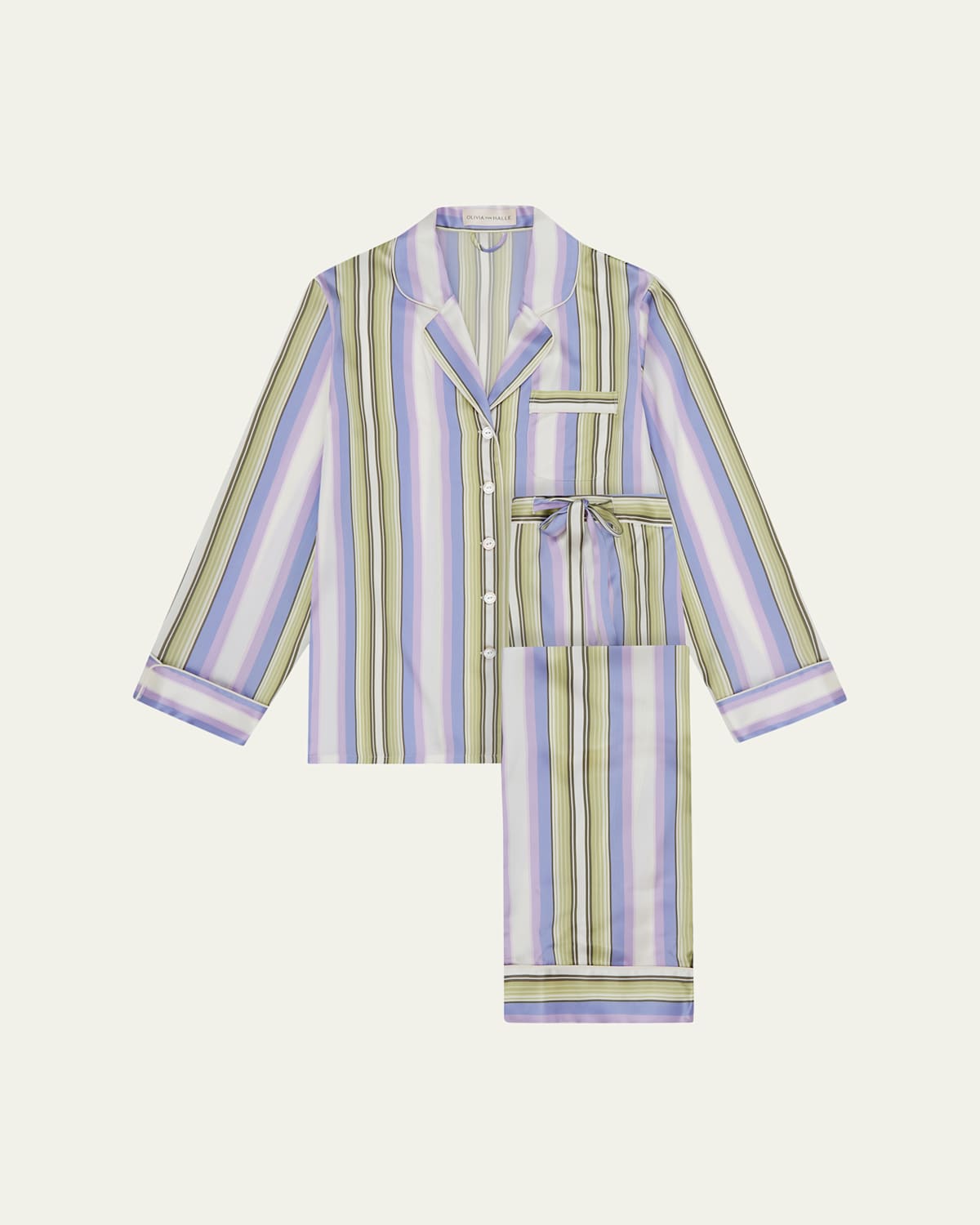 OLIVIA VON HALLE LILA PRINTED SILK SATIN PAJAMA SET 