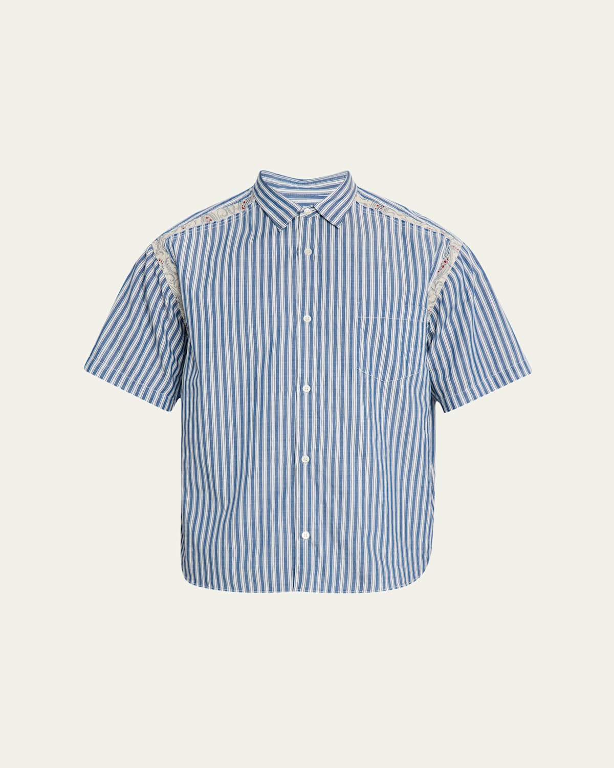 Cdg Homme Men's Stripe Cotton Paisley-trim Short-sleeve Shirt