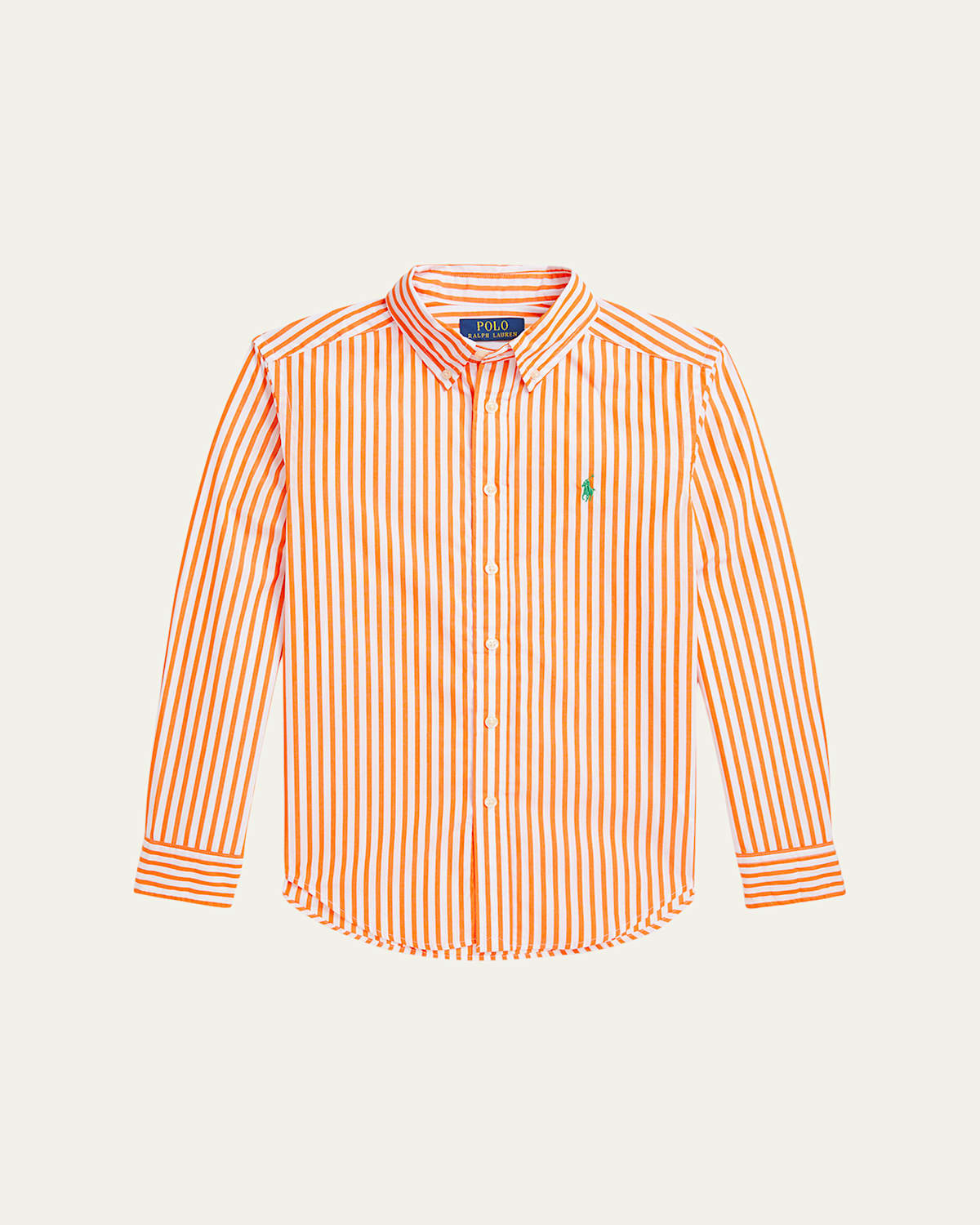 Polo Ralph Lauren Boy's Striped Pony Embroidered Sport Shirt In Orange White