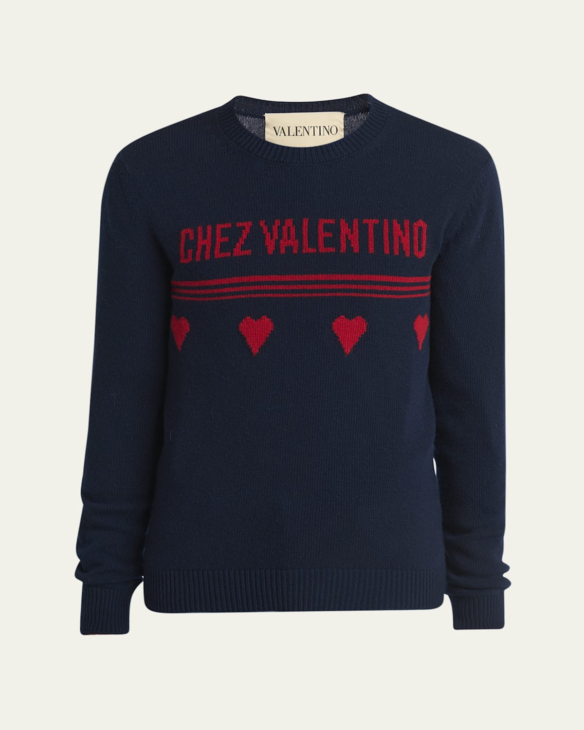 Men's Wool Chez Valentino Heart Jacquard Crewneck Sweater