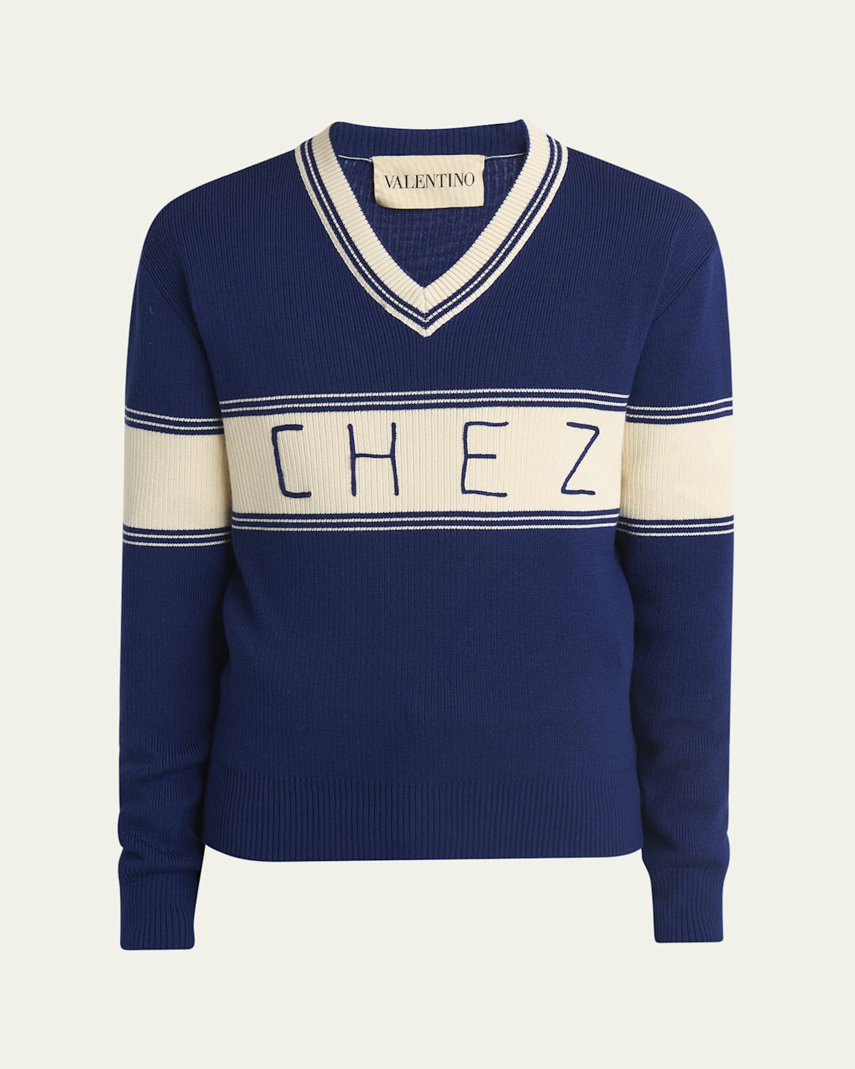 Men's Wool and Cotton Chez Jacquard V-Neck Sweater