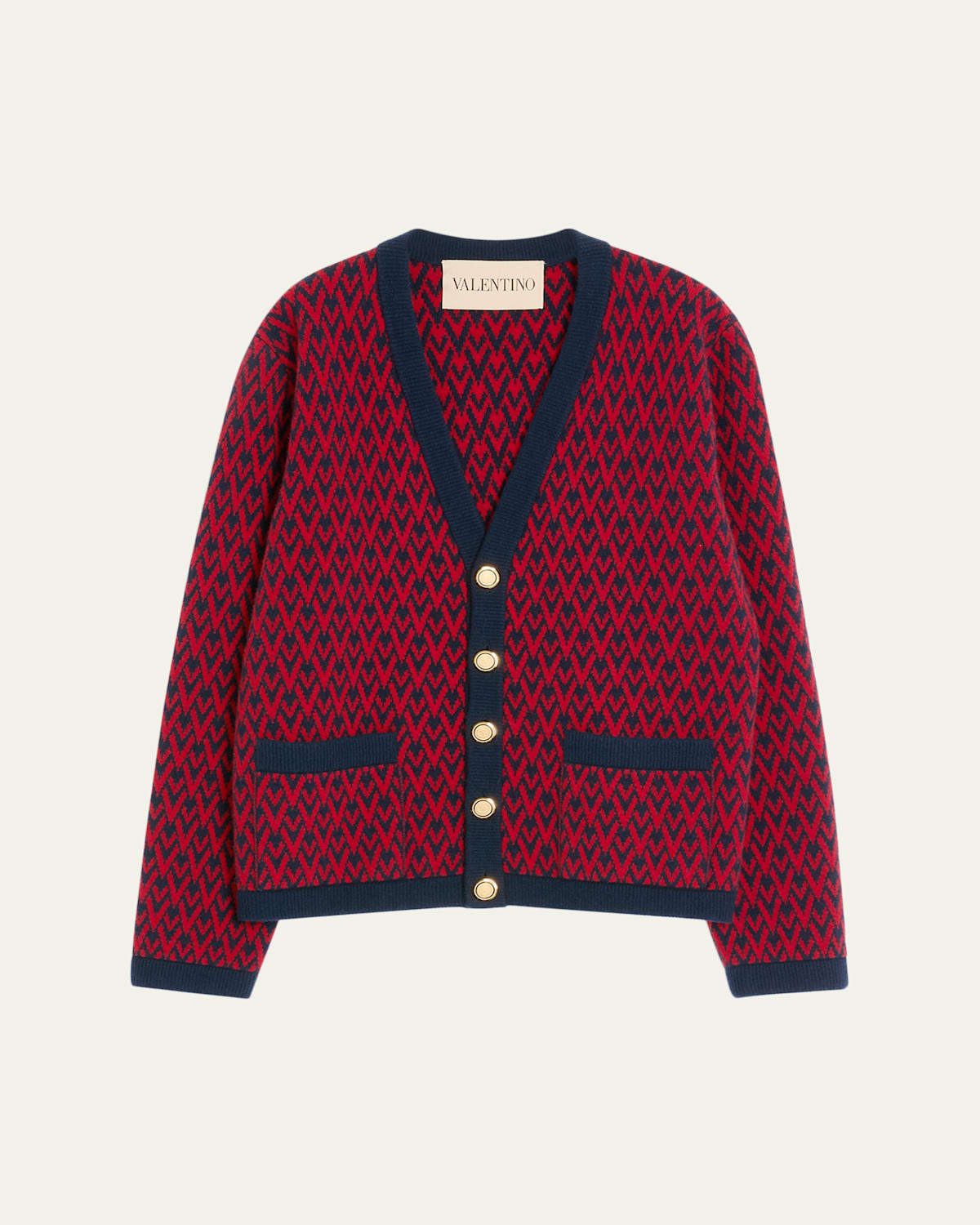 Valentino Men's Wool Toute La V Jacquard Cardigan In Multi