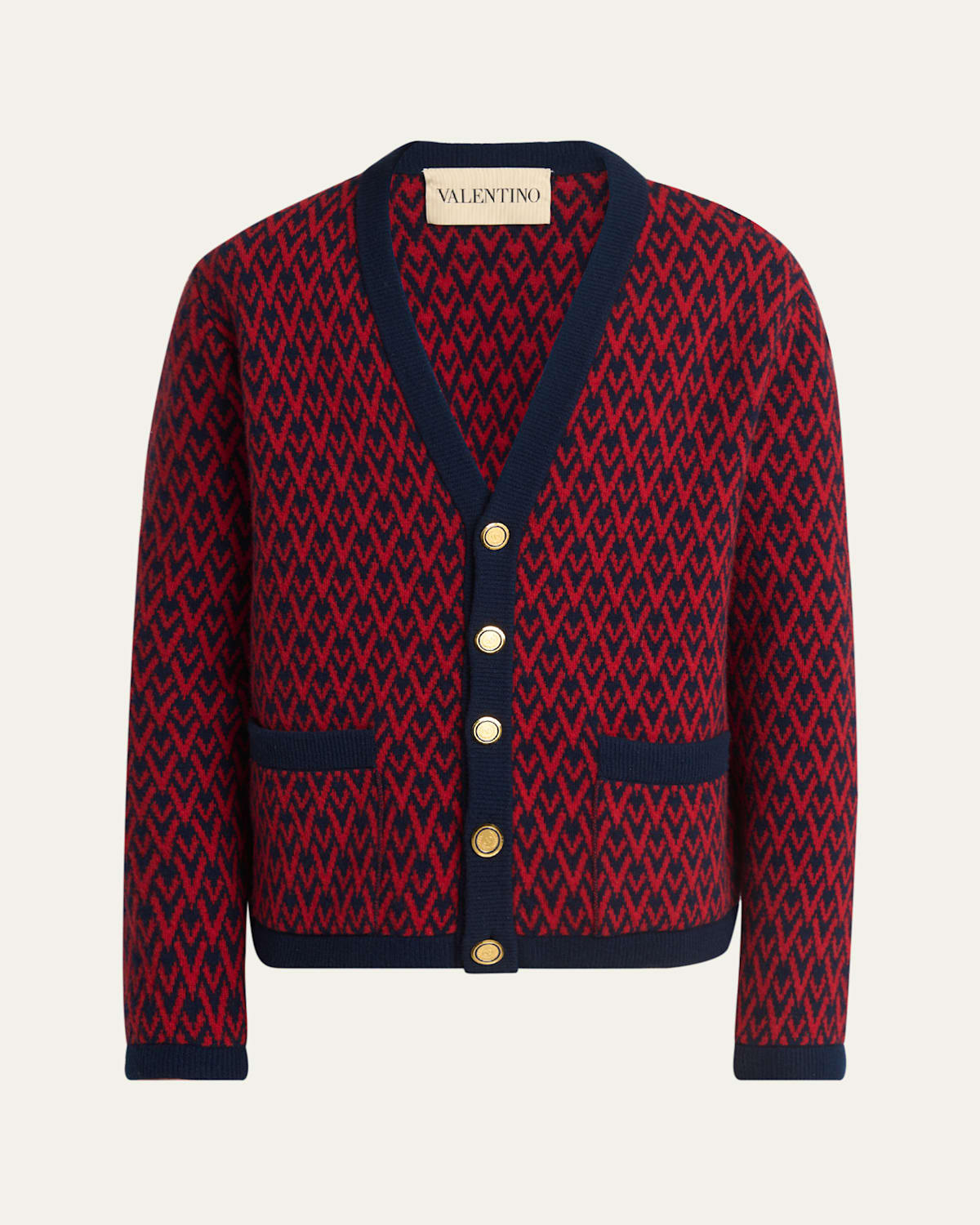 Valentino Men's Wool Toute La V Jacquard Cardigan