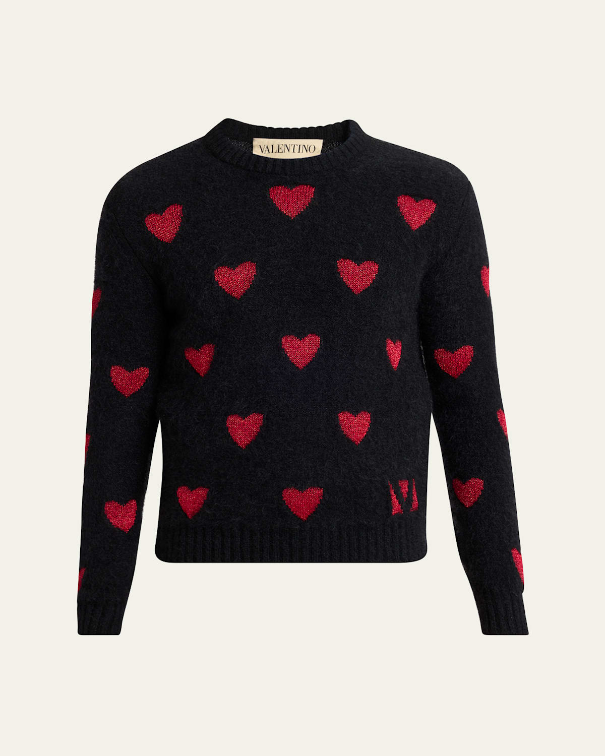 Men's Allover Hearts Mohair Crewneck Sweater