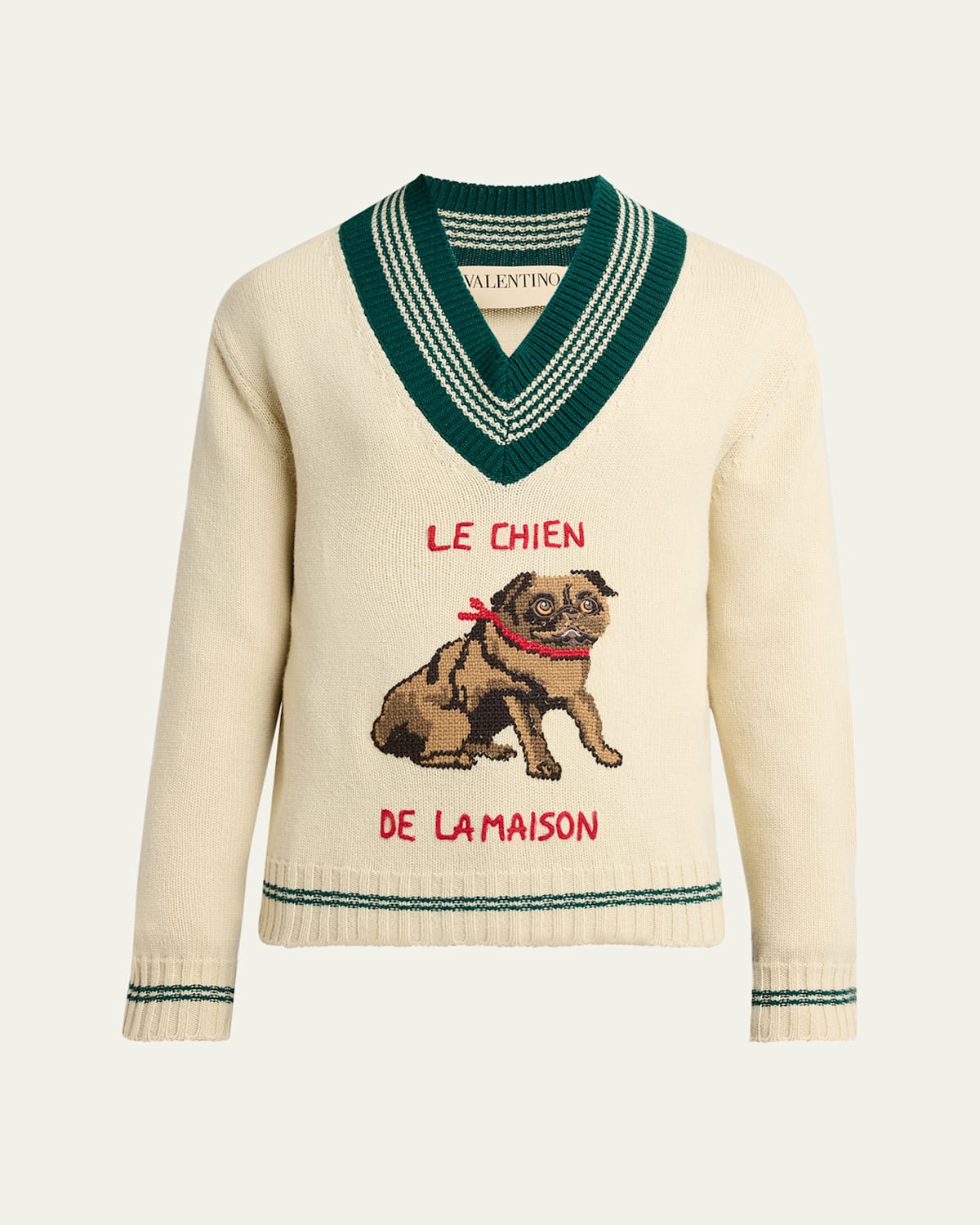 Shop Valentino Men's Wool Le Chien De La Maison Jacquard V-neck Sweater
