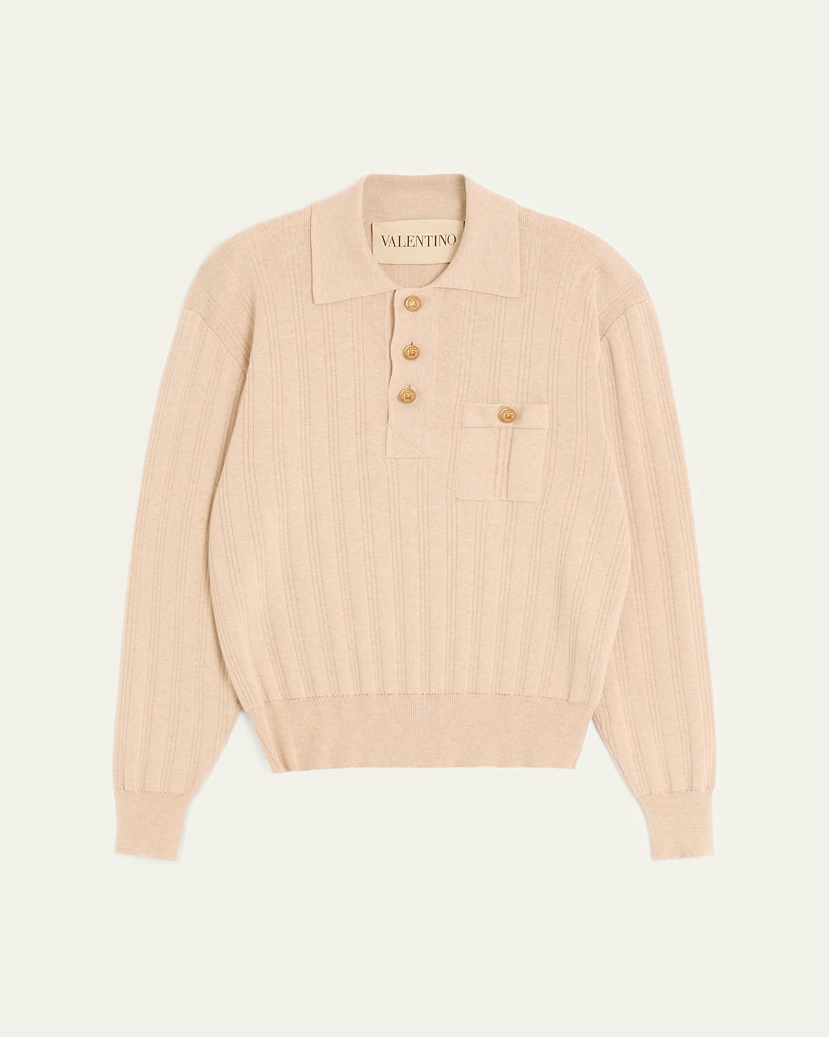Valentino Men's Cotton Knit Long-sleeve Polo Sweater In Neutral