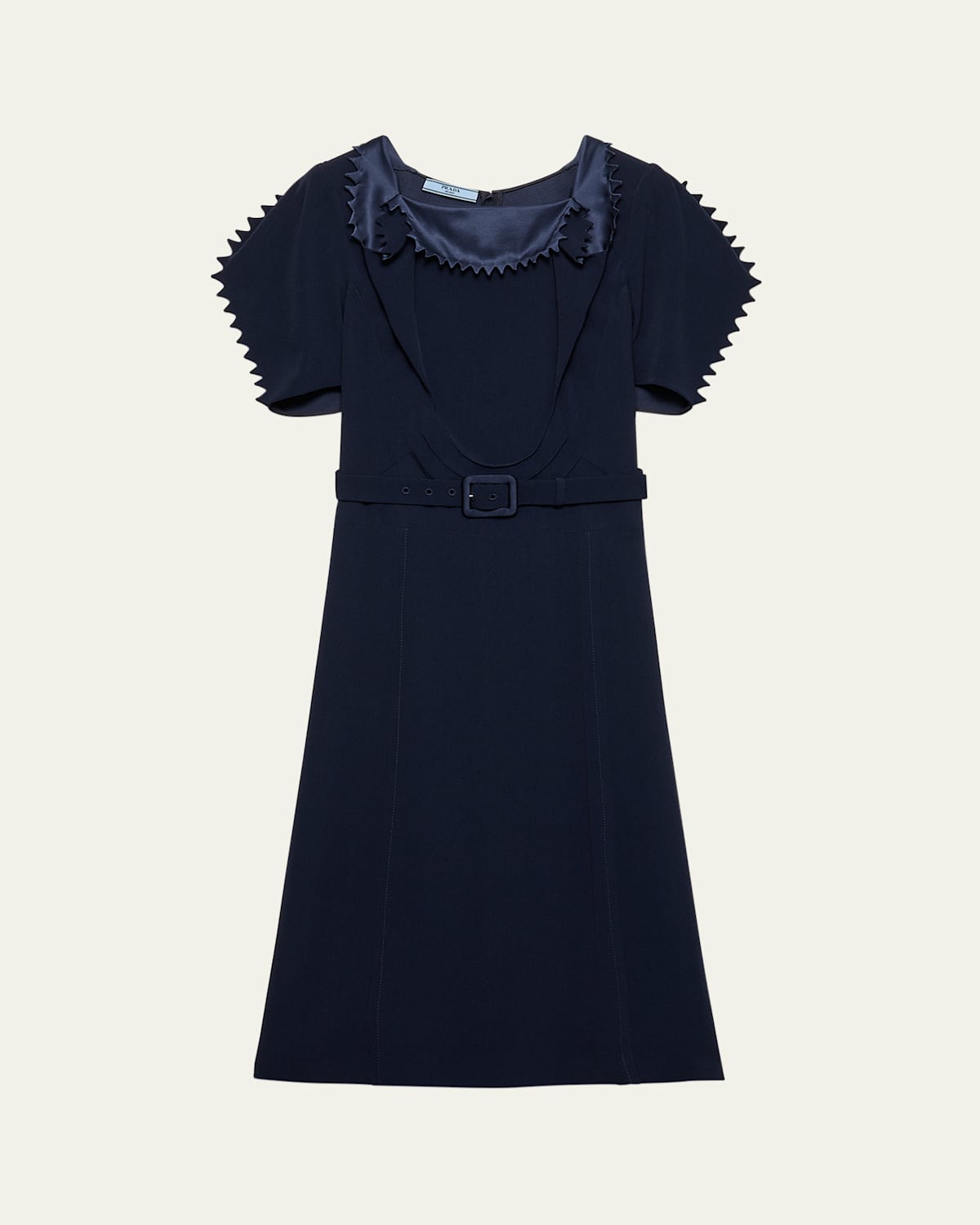Prada Puffy-sleeve Belted Crepe De Chine Midi Dress In F0008 Bleu