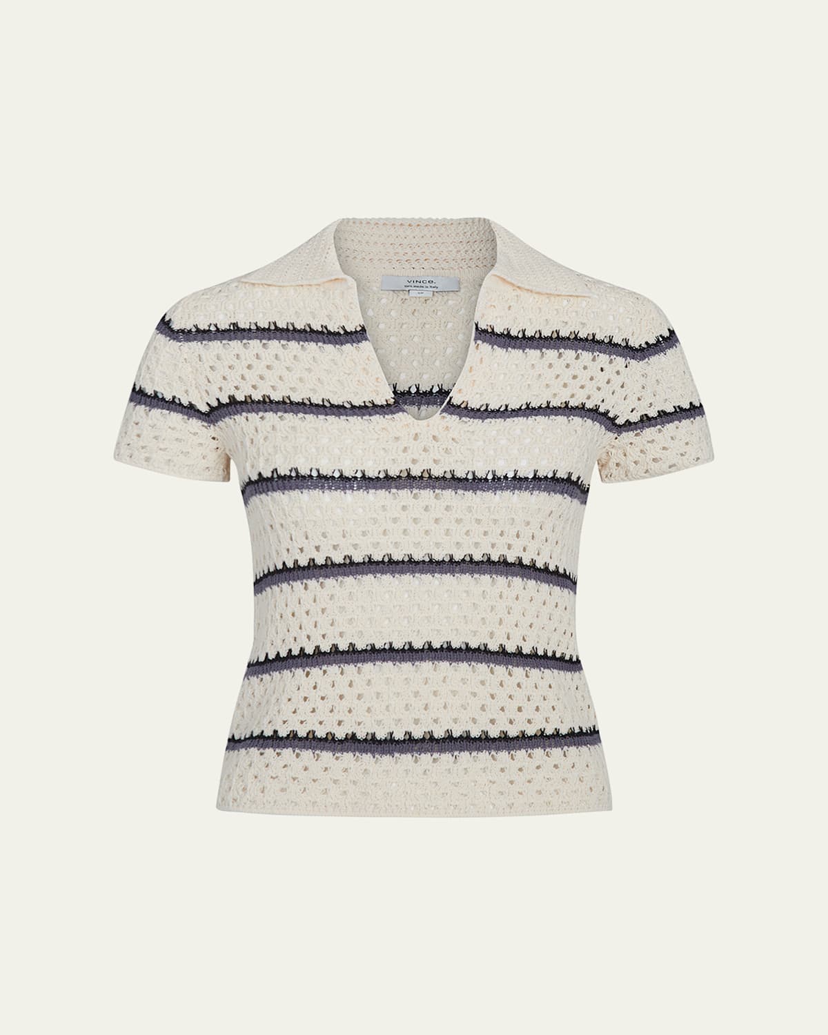 Vince Open Stitch Cotton Johnny Collar Sweater In Off White Combo