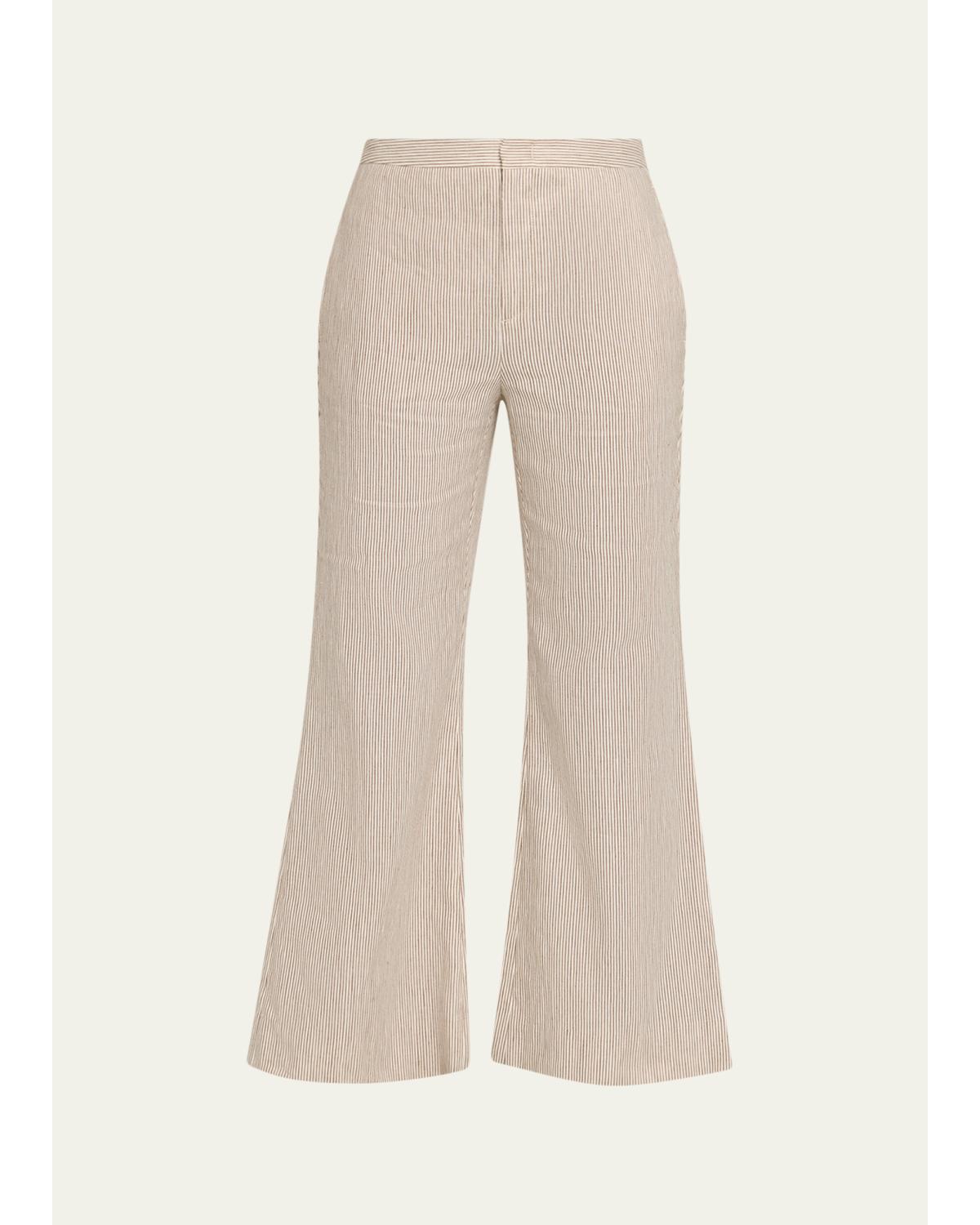 Ticking Stripe Cropped Flare Trousers