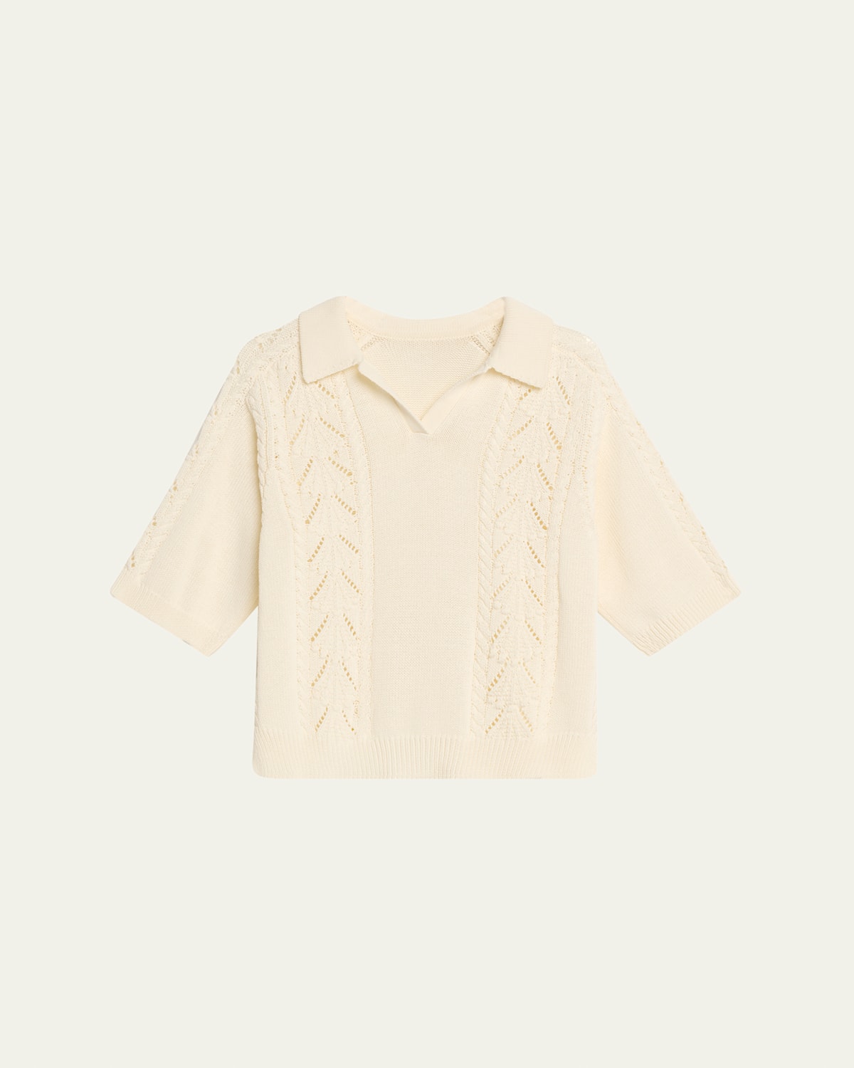 Loulou Studio Kina Pointelle & Cable-knit Cotton Polo Sweater