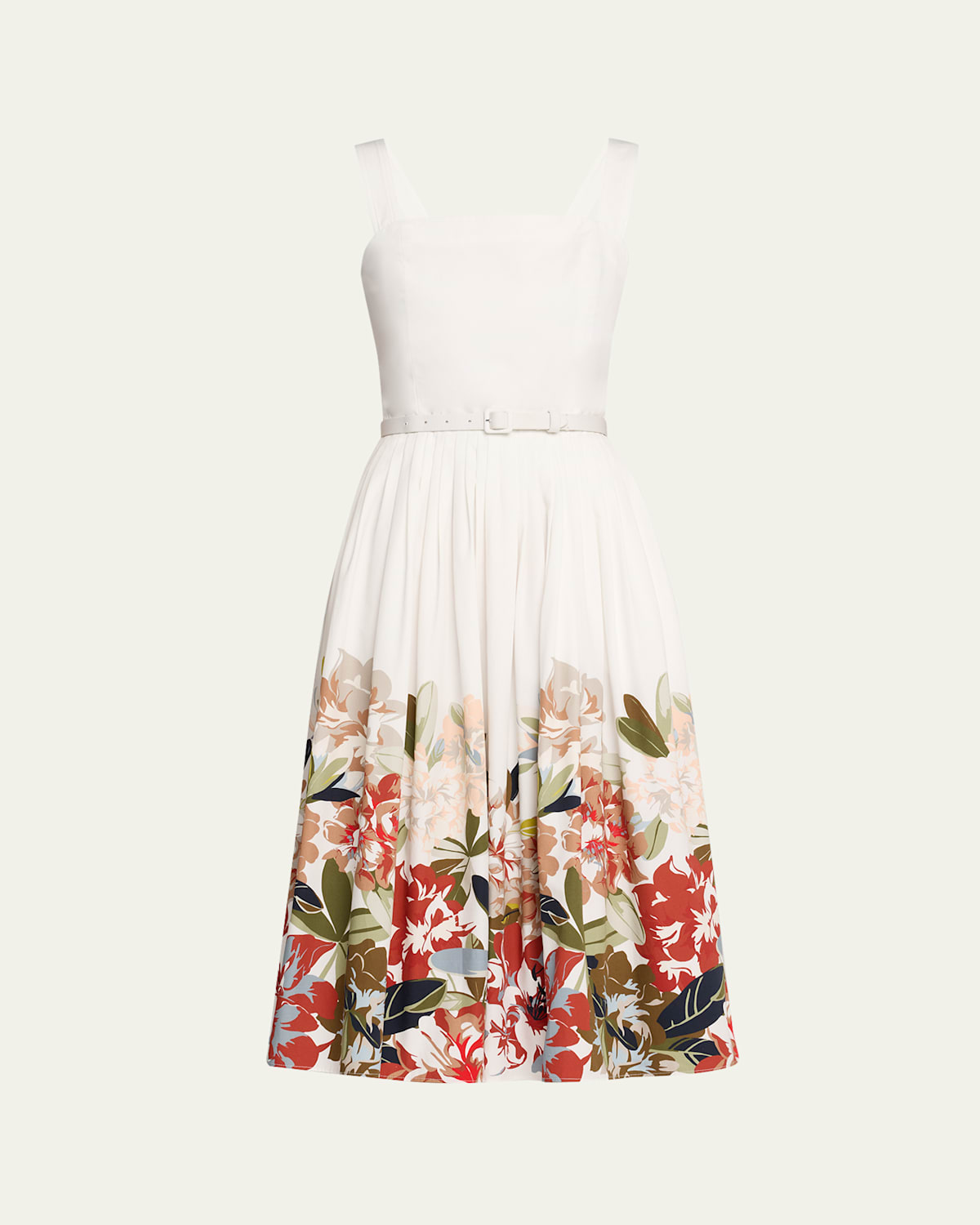 Adam Lippes Hoban Printed Poplin Belted Dress In Multi