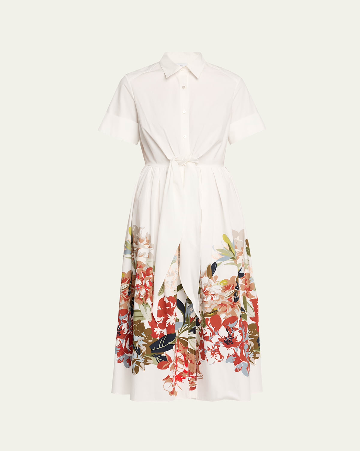 Adam Lippes Attacher Printed Tie-front Poplin Midi Dress In White