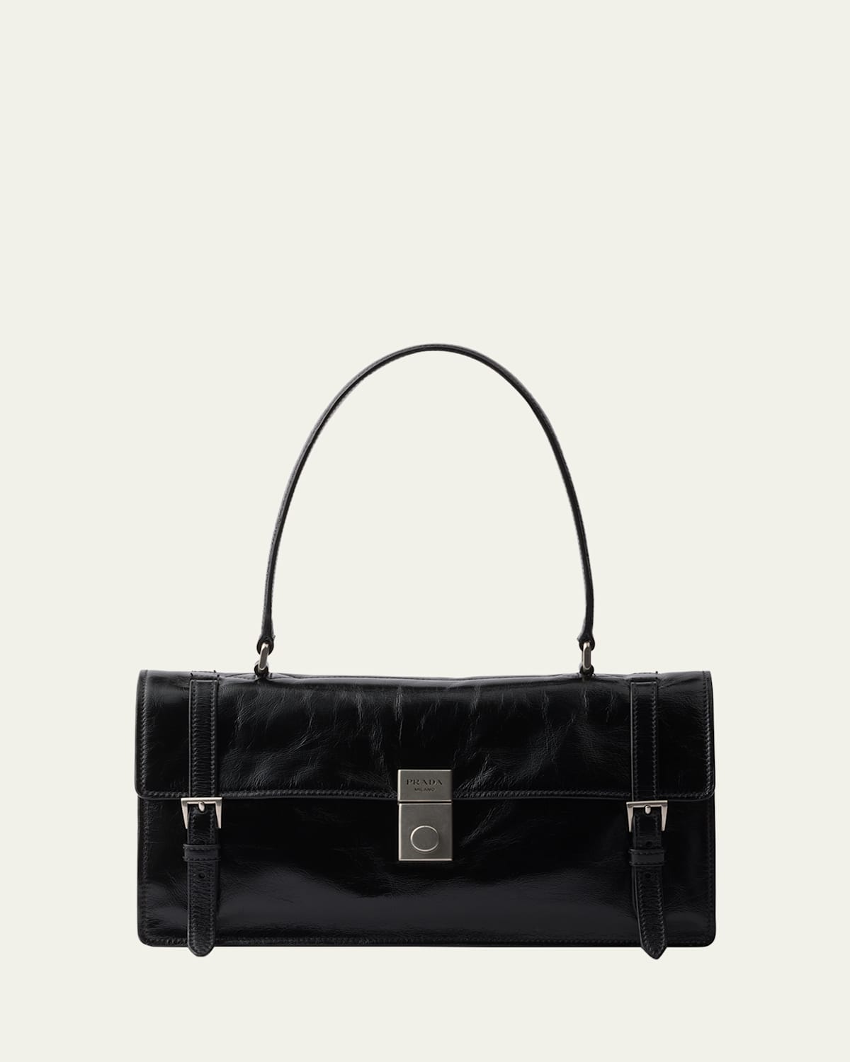 Prada Women's Leather Medium Handbag In F0002 Nero