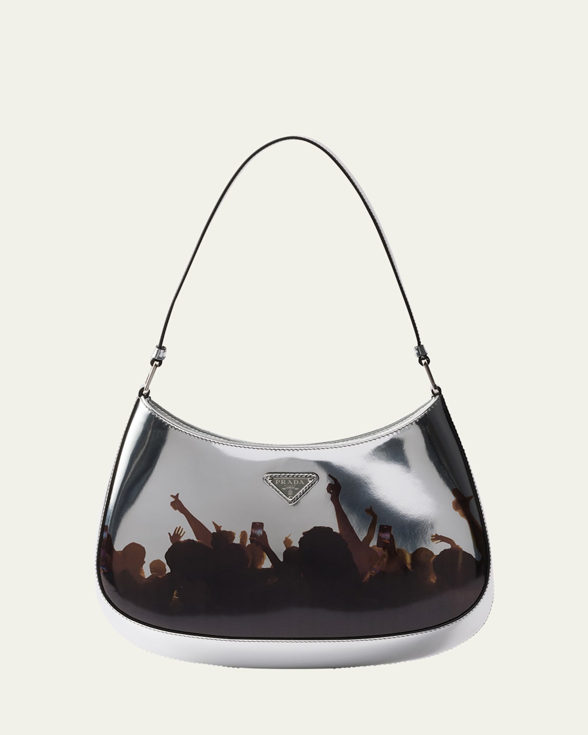 Prada Cleo Concert-print Metallic Leather Shoulder Bag In F0118 Argento