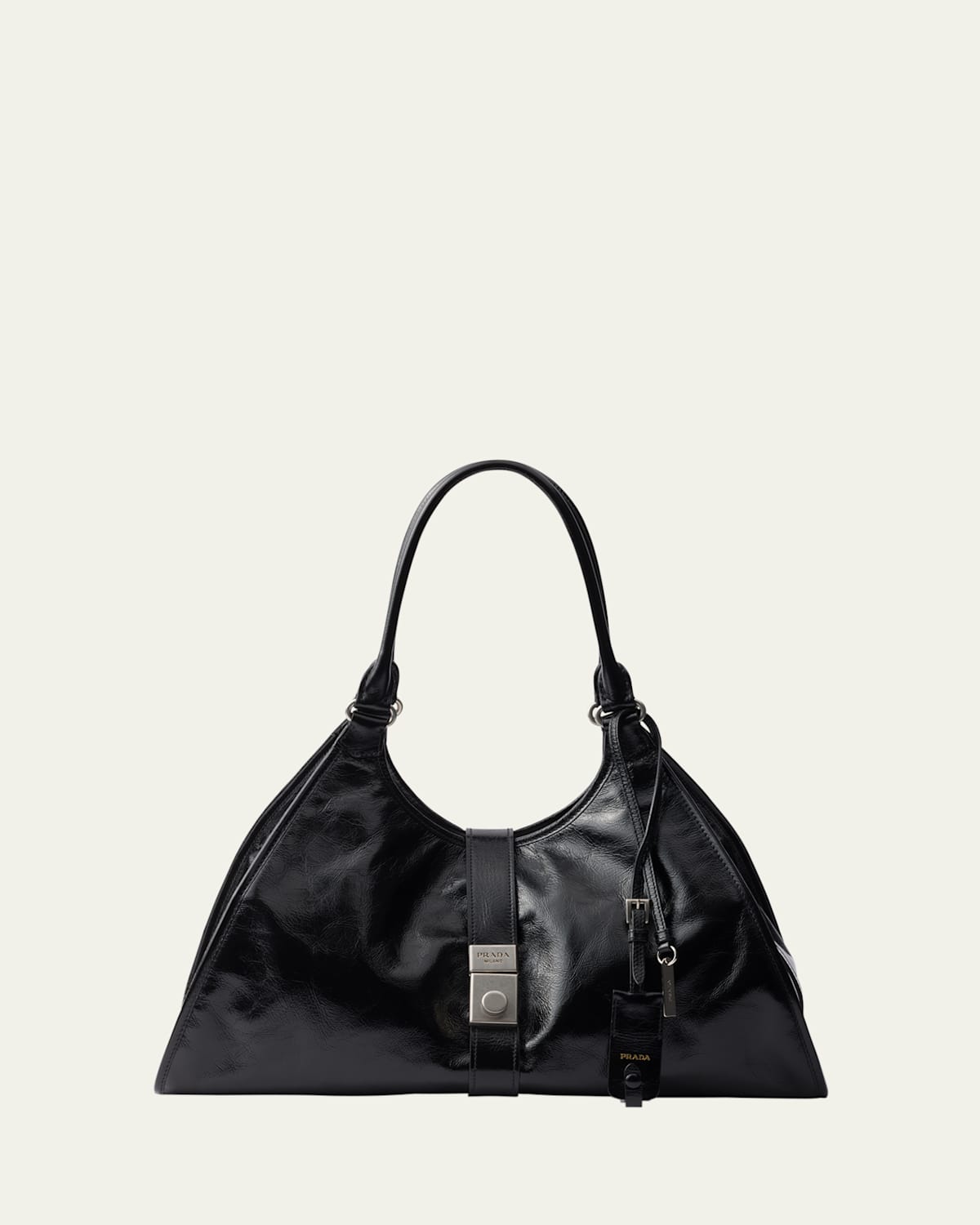 Prada Borsa Shopping Media In Pelle Nera Donna In F0002 Nero