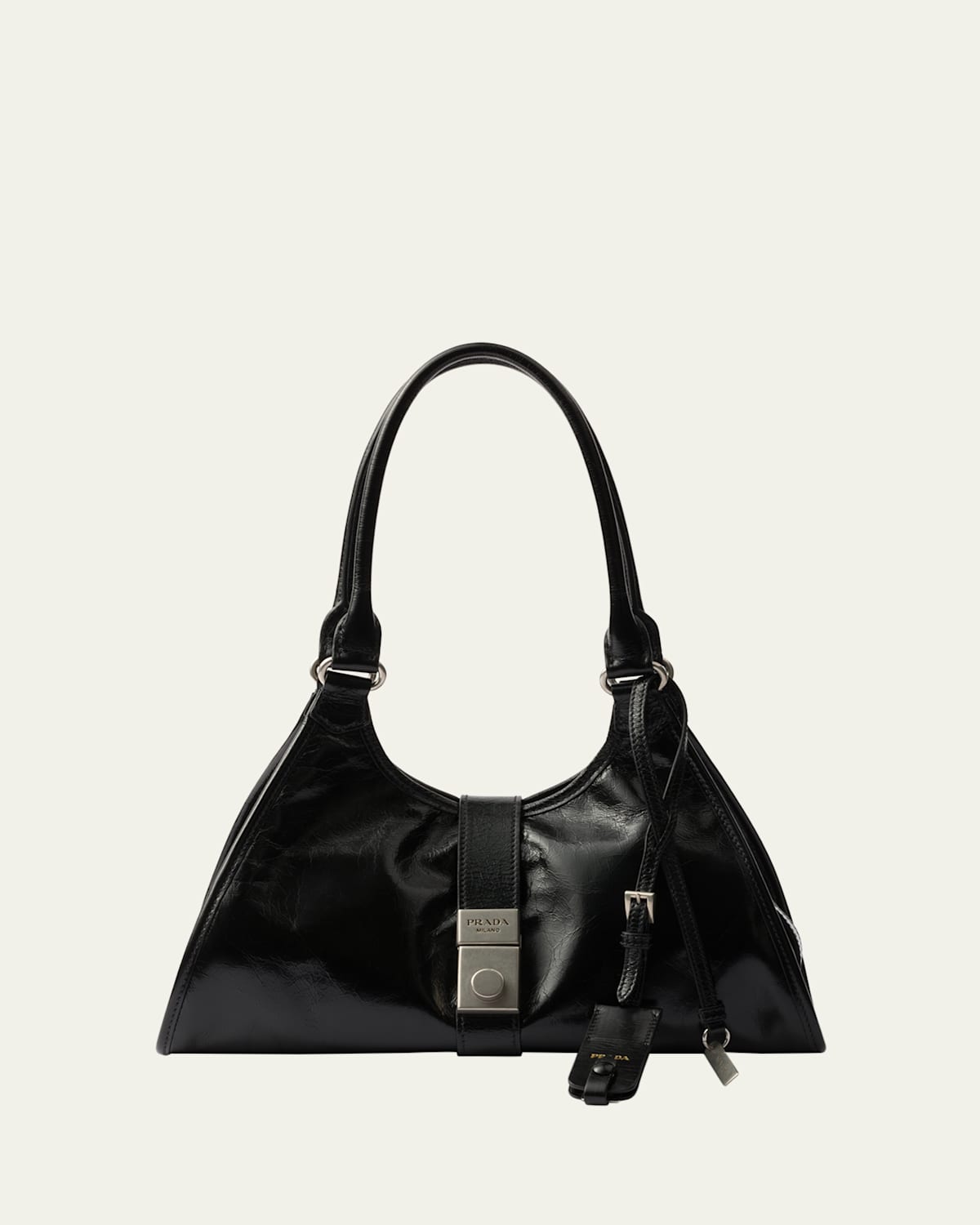 Prada Borsa Shopping Media In Pelle Nera Donna In F0002 Nero
