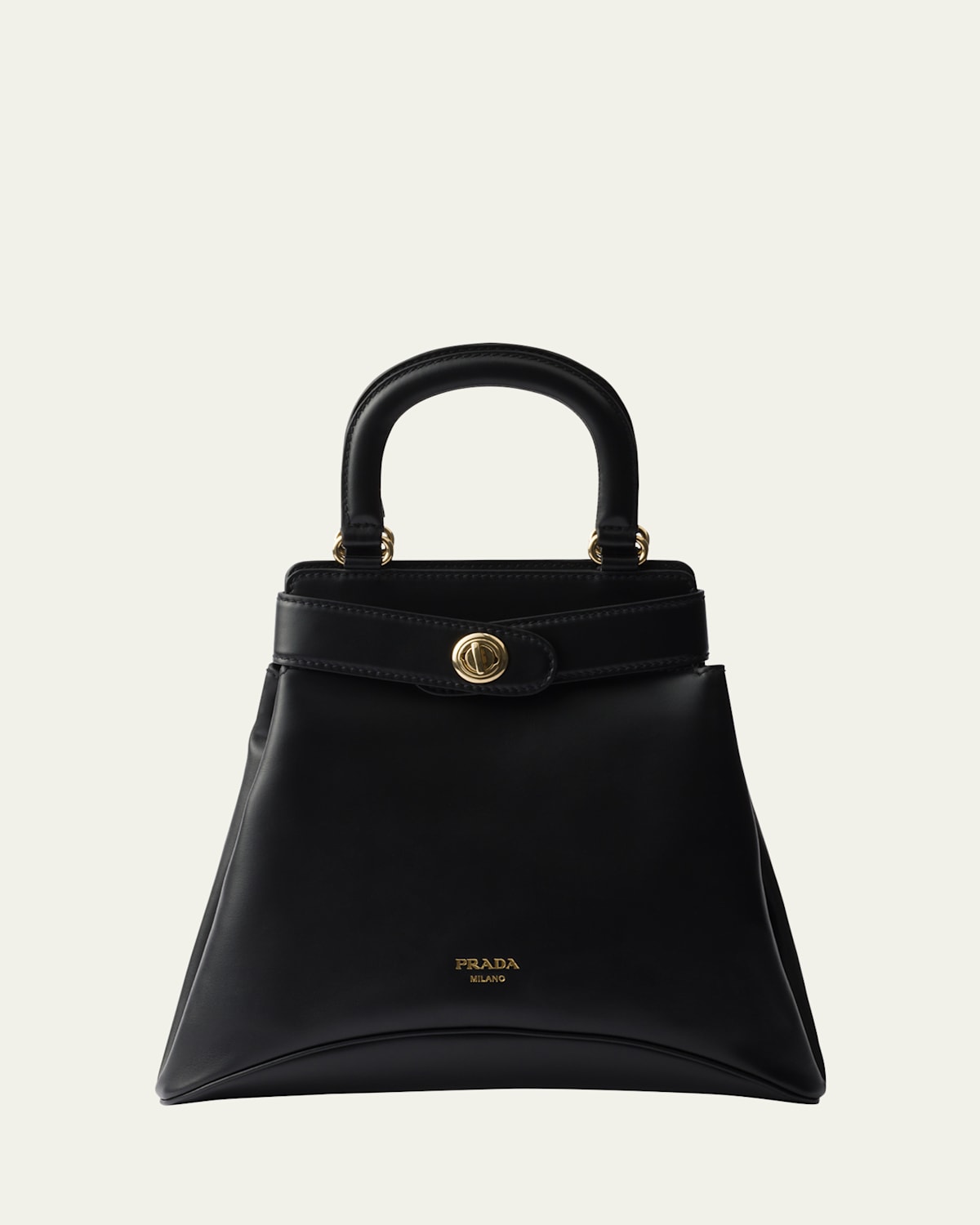 Prada Etude Buckle Leather Top-handle Bag In F0002 Nero