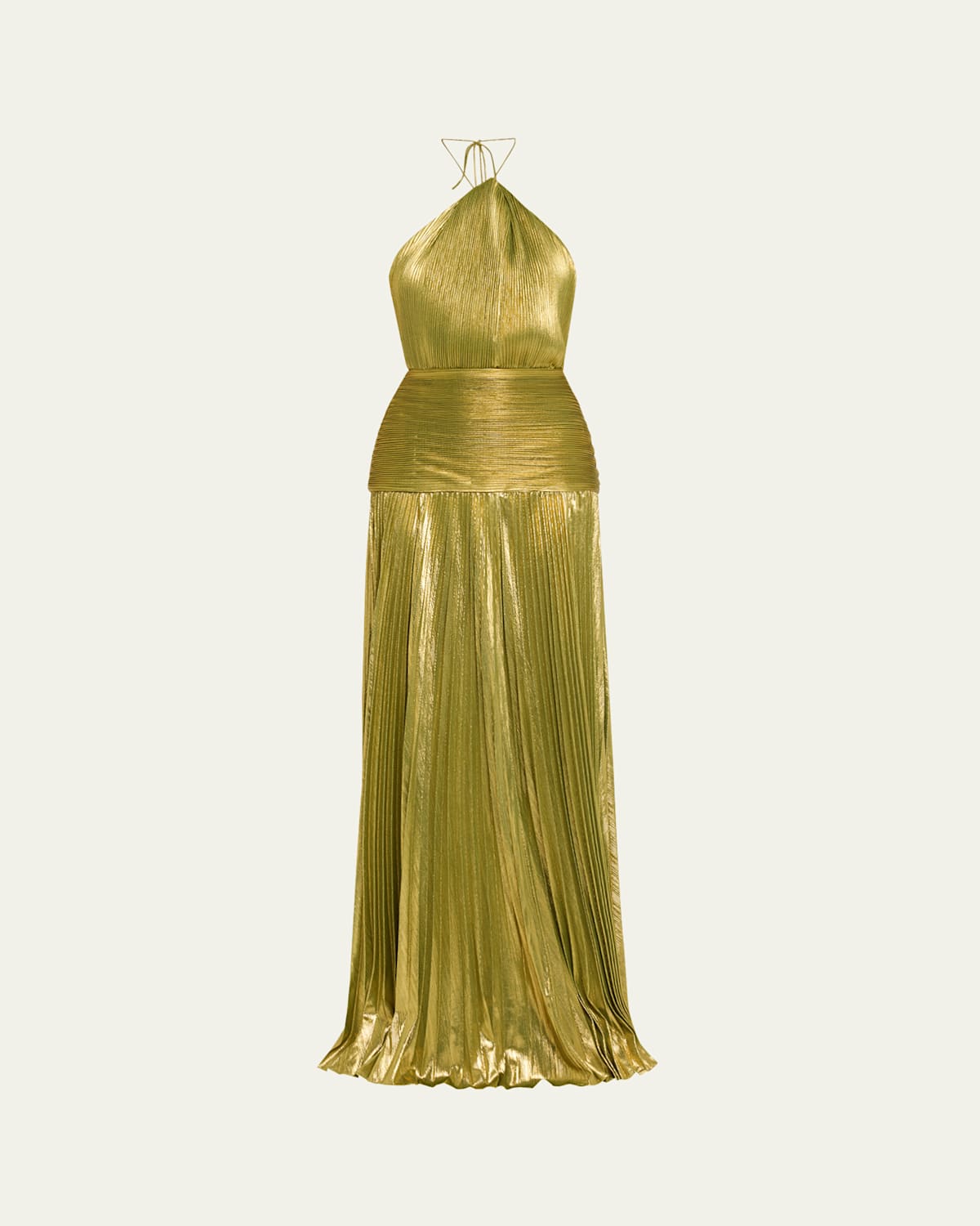 Retroféte Thalia Metallic Halter Gown In Metallic Peridot
